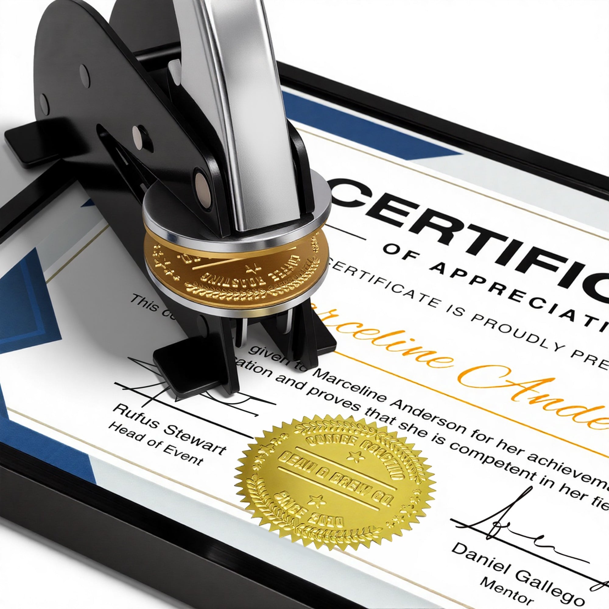 Sellos secos de escritorio extra grandes personalizados certificados