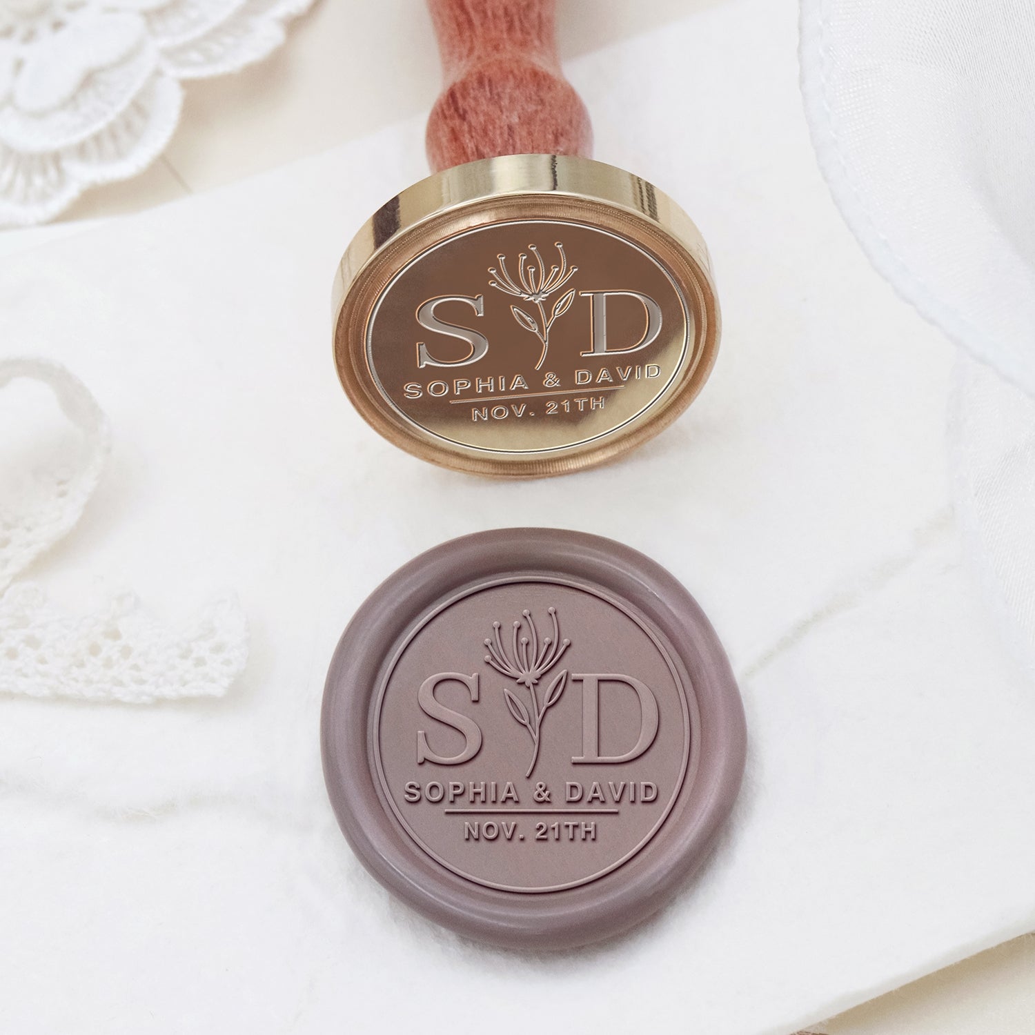 Sello de Lacre Personalizado para Boda Stamprints Nombre y Fecha 2