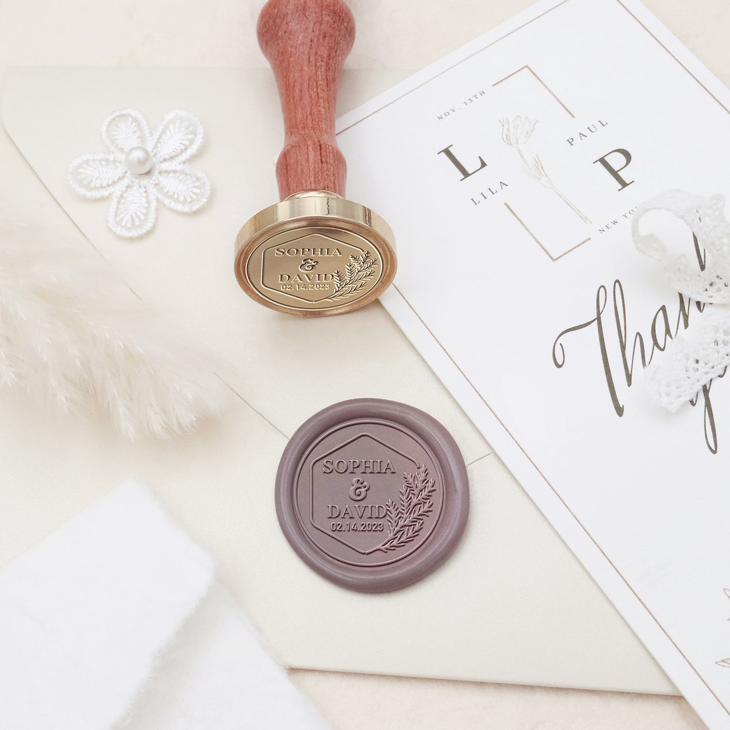 Sello de Lacre Personalizado para Bodas Stamprints Nombre y Fecha 3