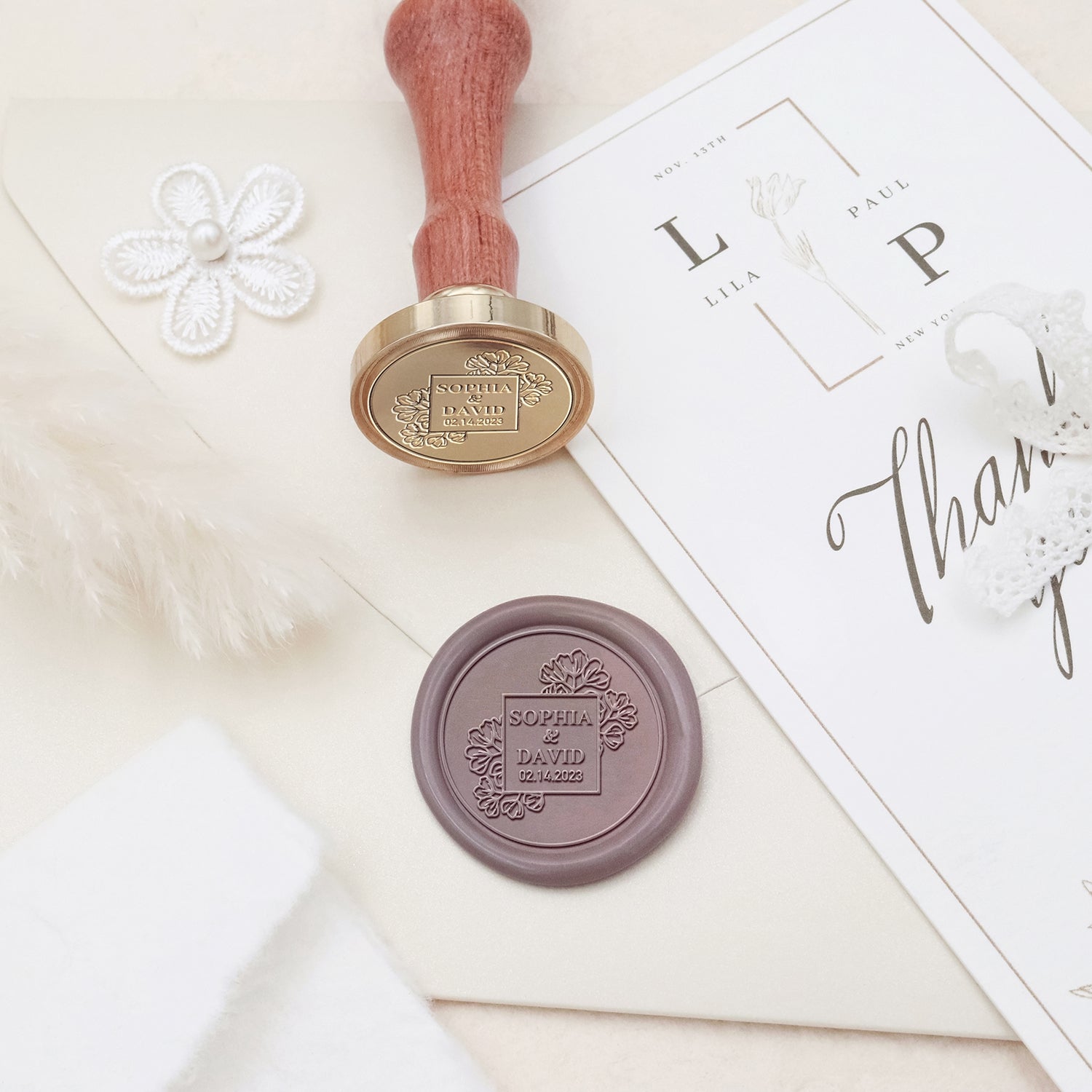 Sello de Lacre Personalizado para Bodas Stamprints Nombre y Fecha 3