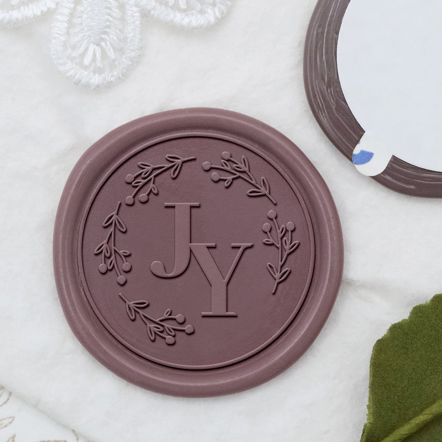 Stamprints Pegatinas Personalizadas de Sello de Lacre con Monograma de Boda de Ramas de Fruta de Oso 1