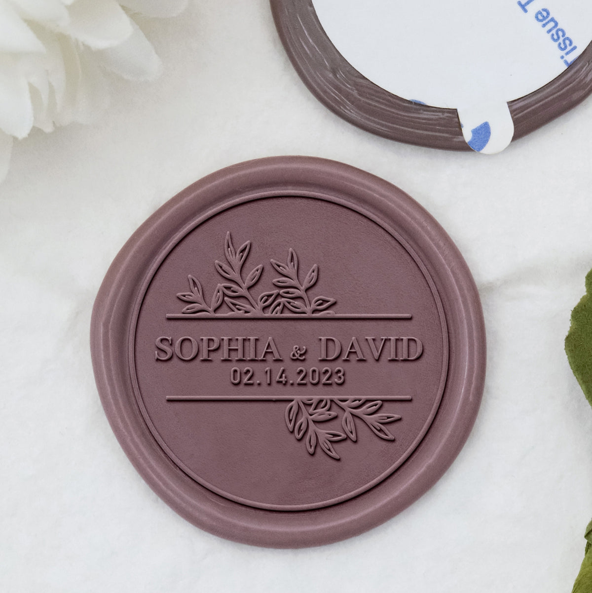 Pegatinas de Sello de Lacre Personalizadas Stamprints con Nombre y Fecha de Boda Sprouts 1