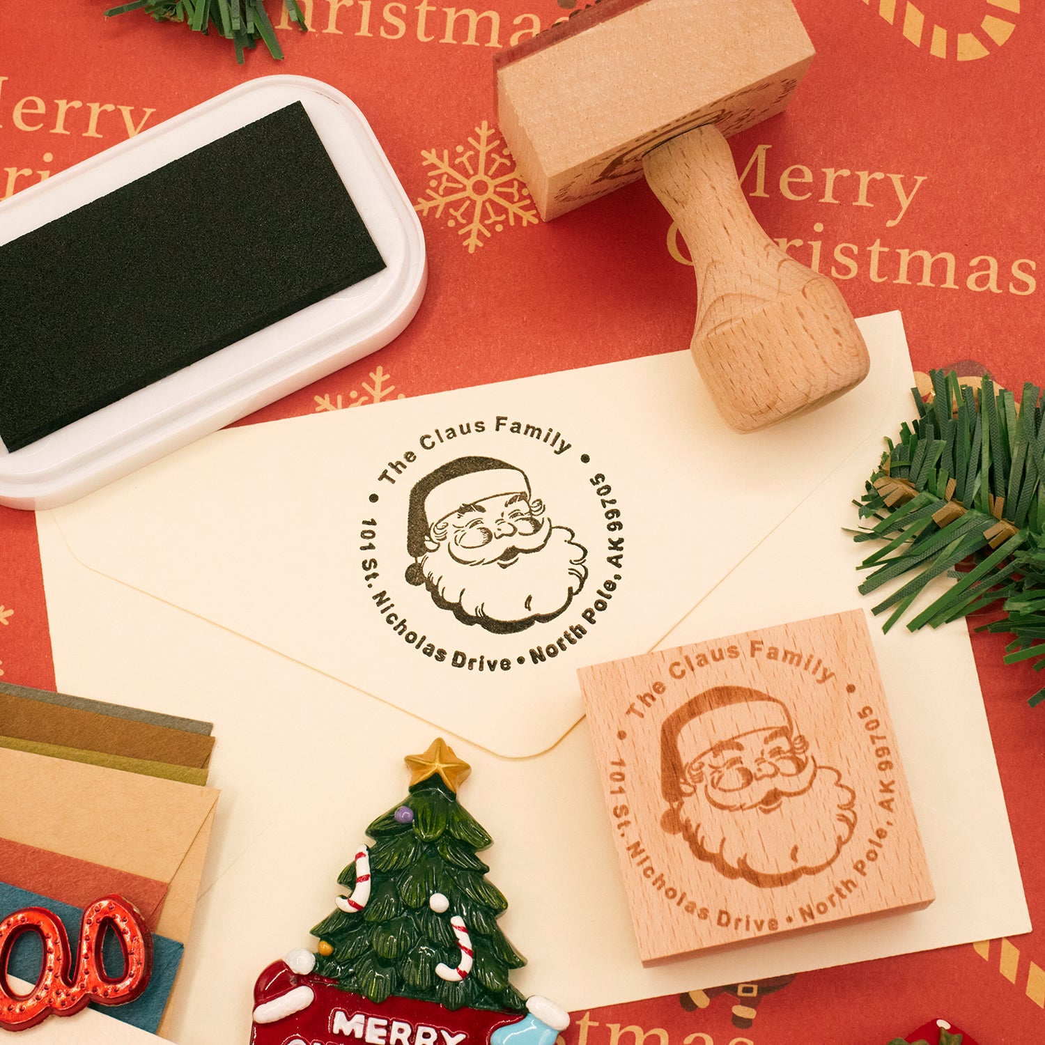 Sello de Caucho de Madera Personalizado de Dirección de Navidad IMG_2518