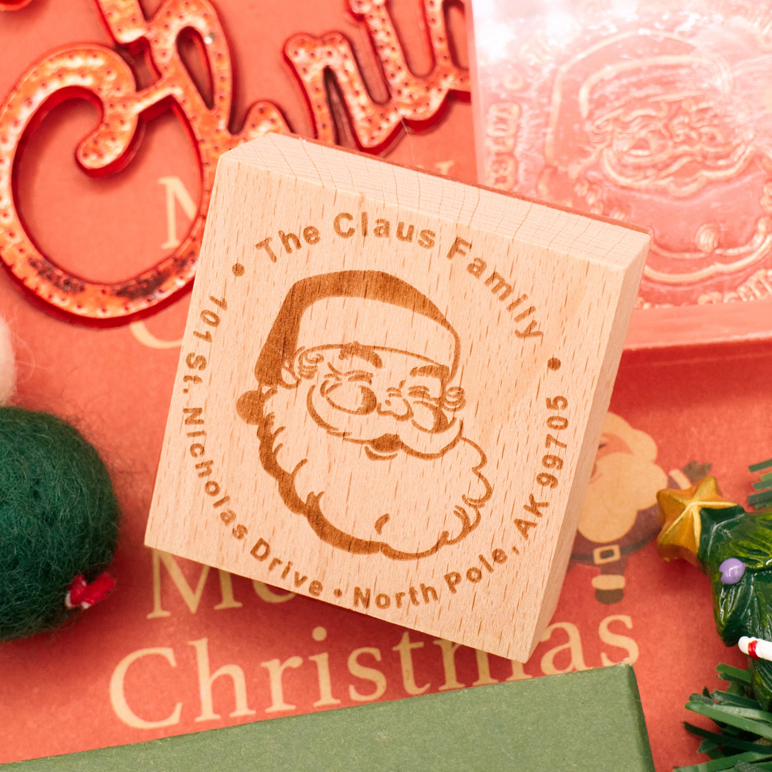 Sello de Caucho de Madera Personalizado de Dirección de Navidad 34