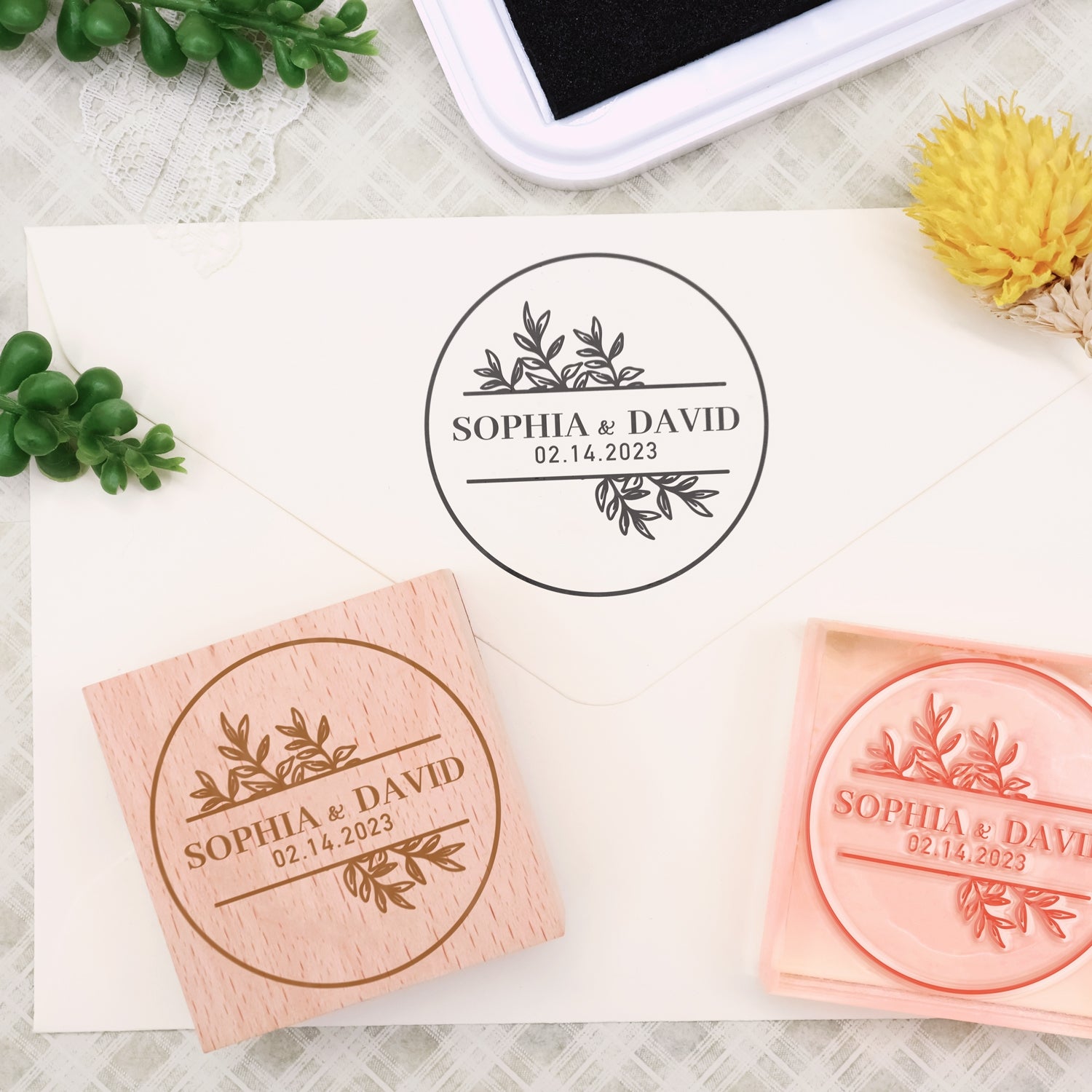 Sello de Caucho Personalizado para Bodas (27 Diseños)-1