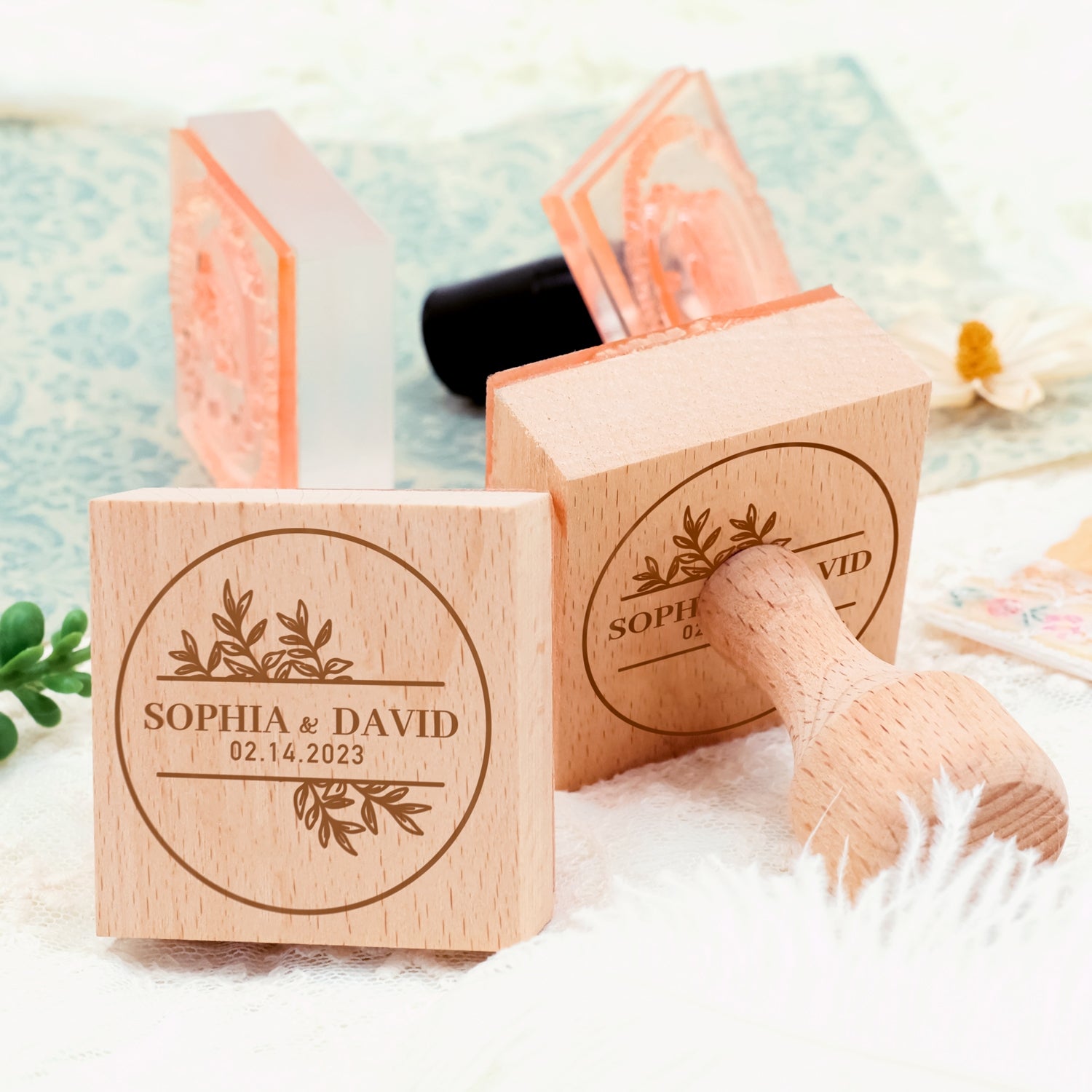 Sello de Caucho Personalizado para Bodas (27 Diseños)-4