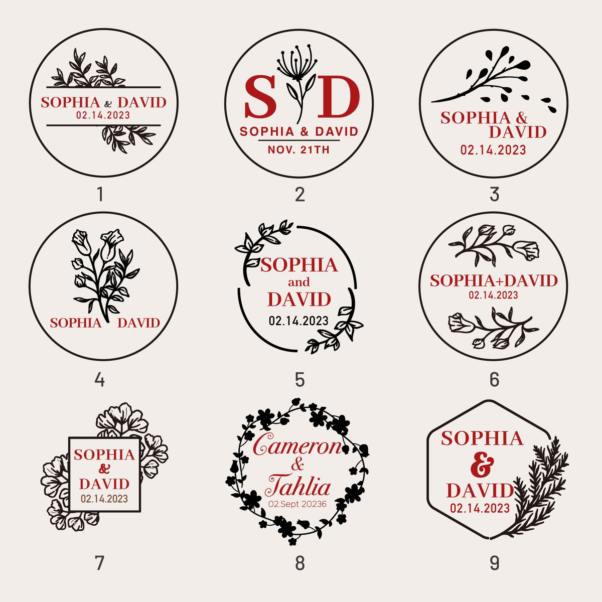 Sello de Caucho de Boda Personalizado (27 Diseños)-5