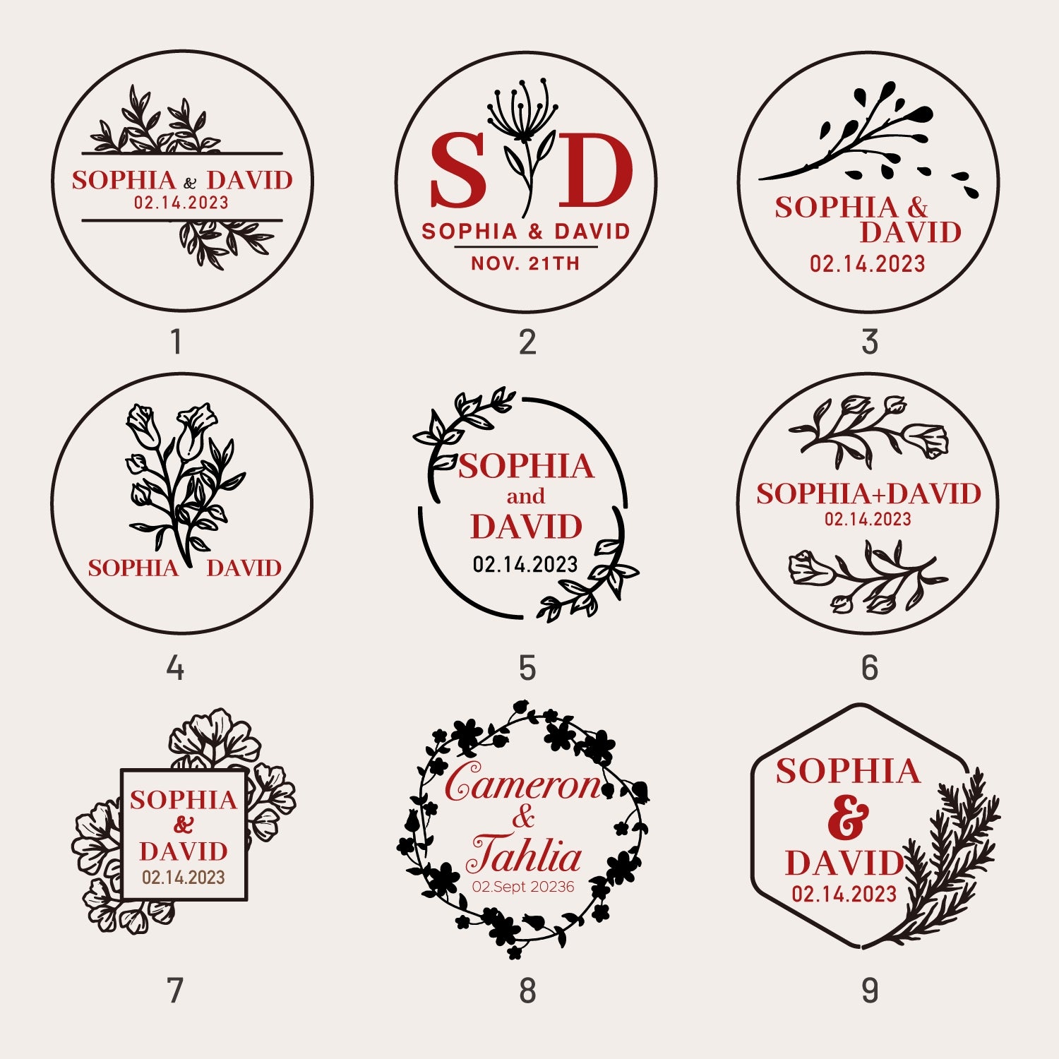 Sello de Caucho de Boda Personalizado (27 Diseños)-5