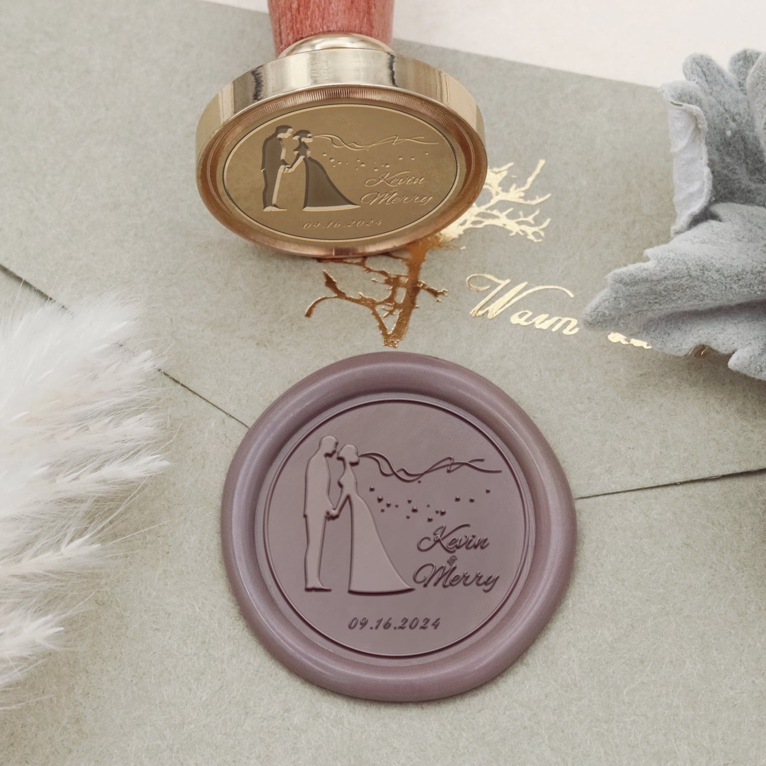 Sello de Lacre de Boda Personalizado de Bigote y Labios-21 2