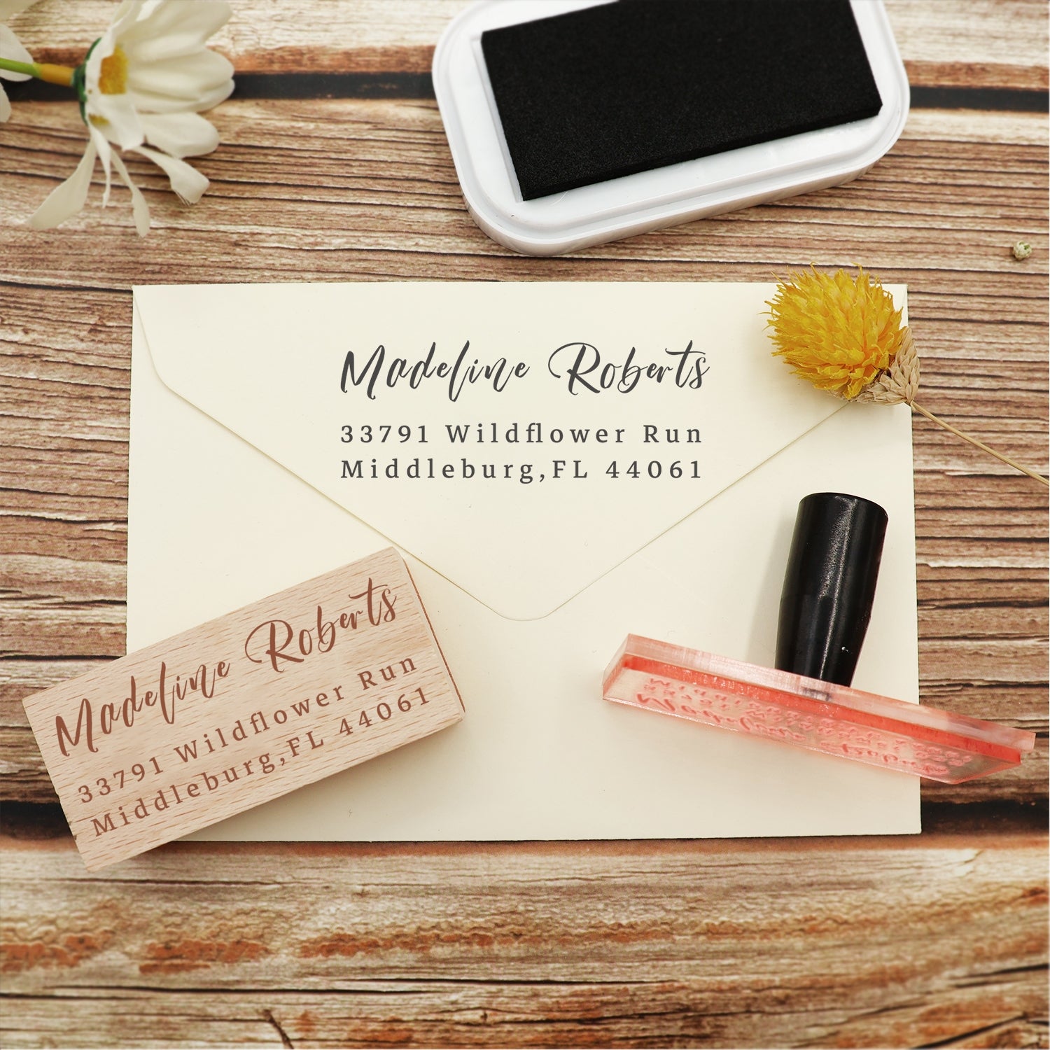 Sello de Caucho de Dirección Personalizado Rectangular con Fuente de Escritura a Mano (27 Diseños)-2