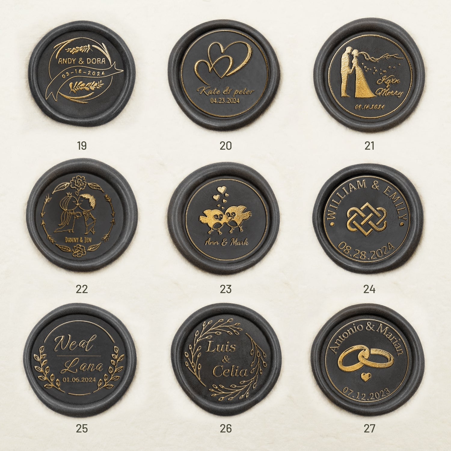Sello de Caucho de Lacre Personalizado para Bodas (27 Diseños) Wedding-Name-&-Date19-27