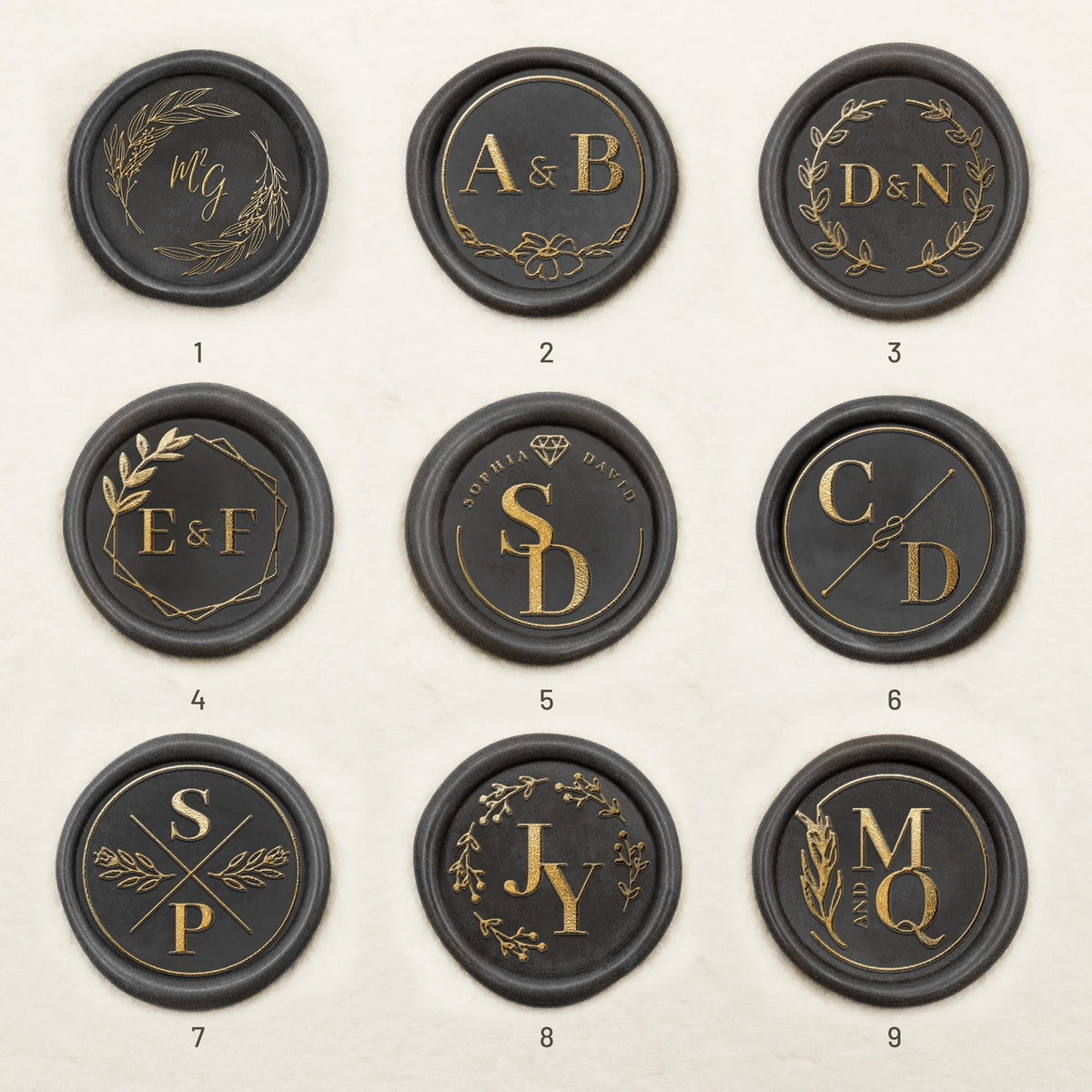 Custom Wedding Monogram Wax Seal Stamp (36 Designs) 1-9
