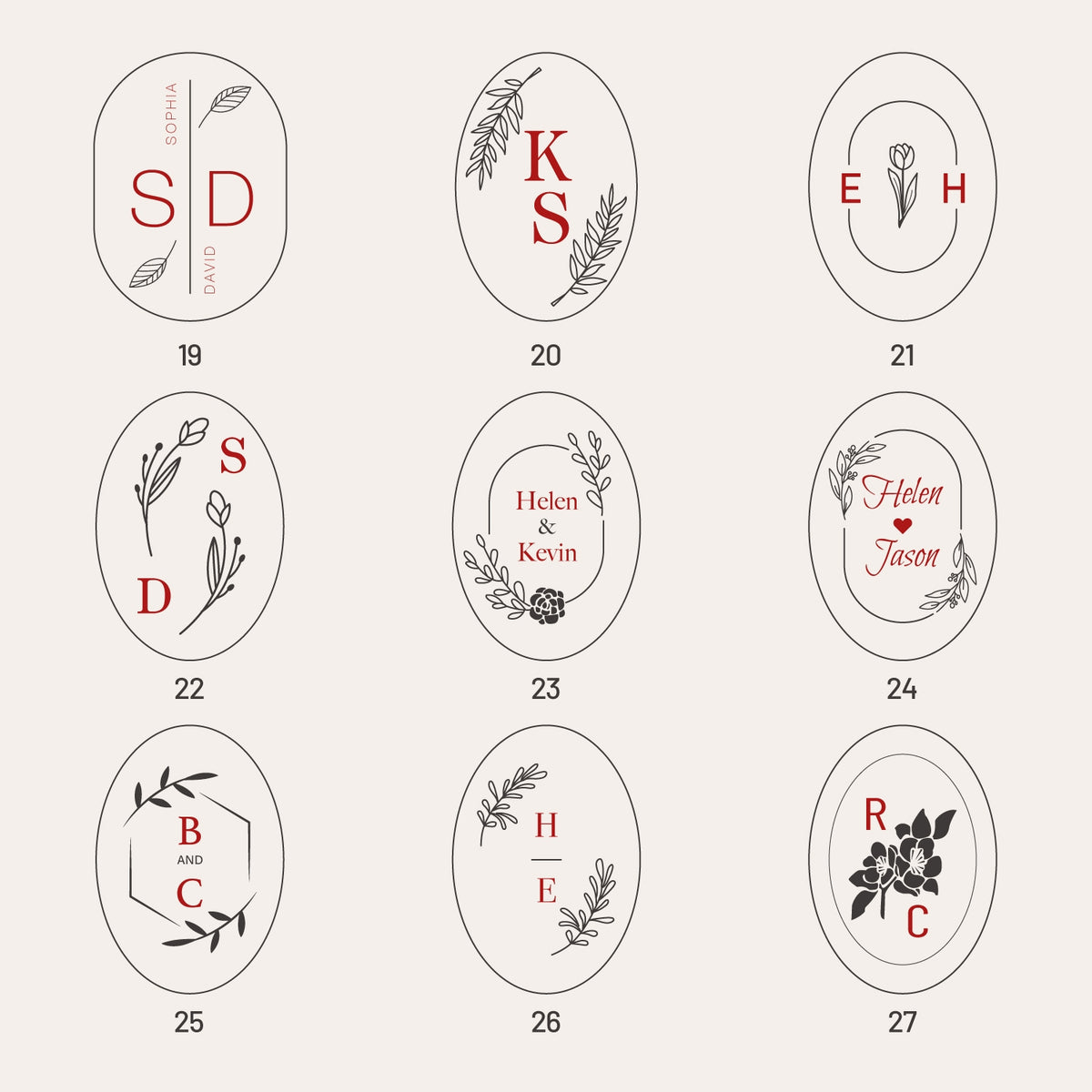 Custom Oval Wedding Wax Seal Stamp (27 Designs)-sku3