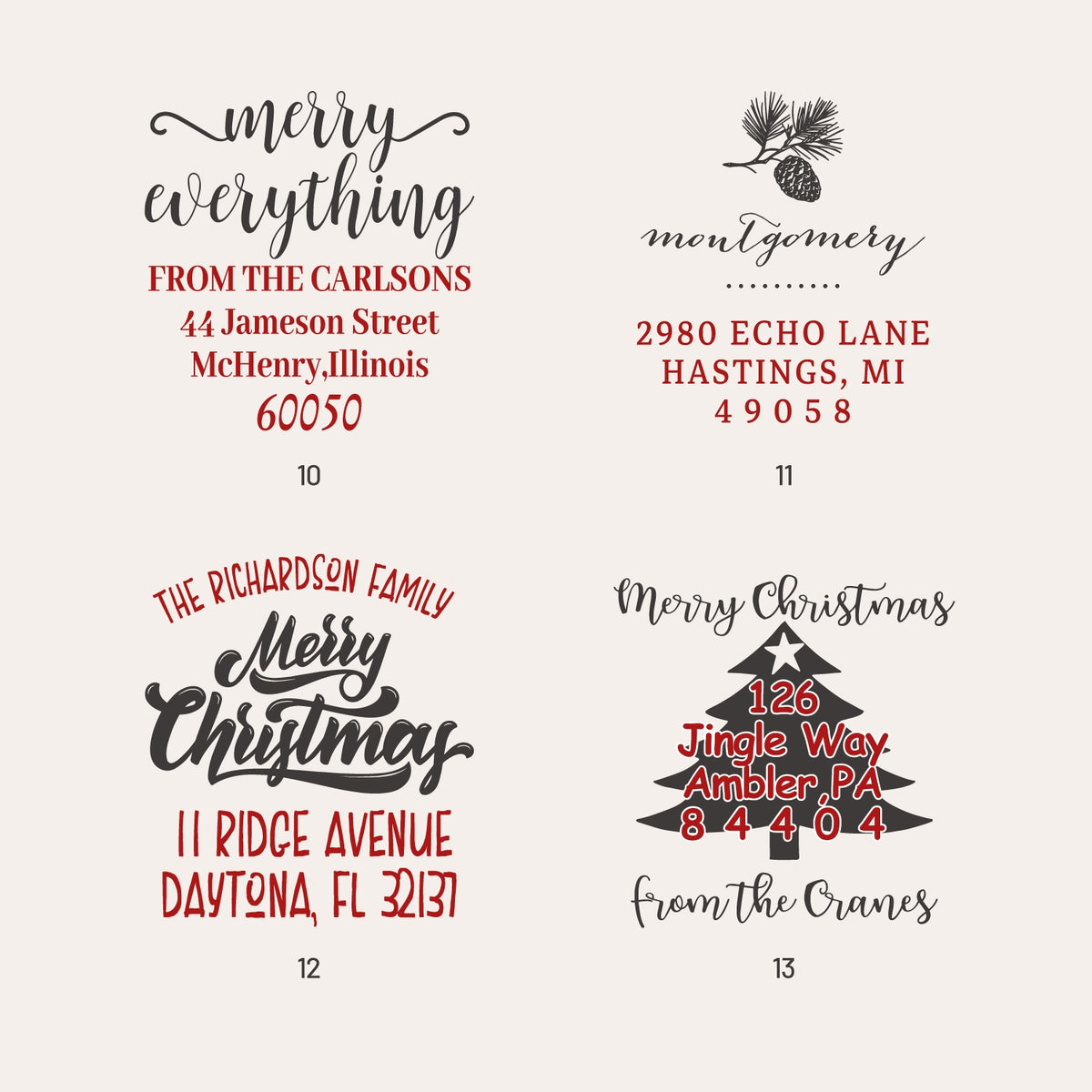 Sello de Caucho de Dirección de Navidad Personalizado (18 Diseños) 2