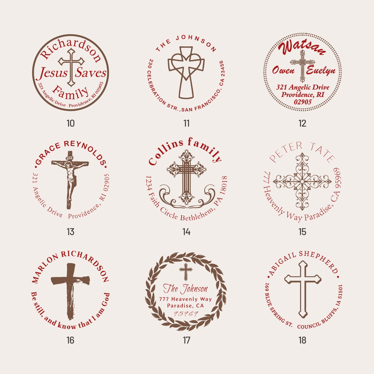 Sello de Caucho Personalizado de Dirección del Remitente Cruz Religiosa (22 Diseños) SKU2