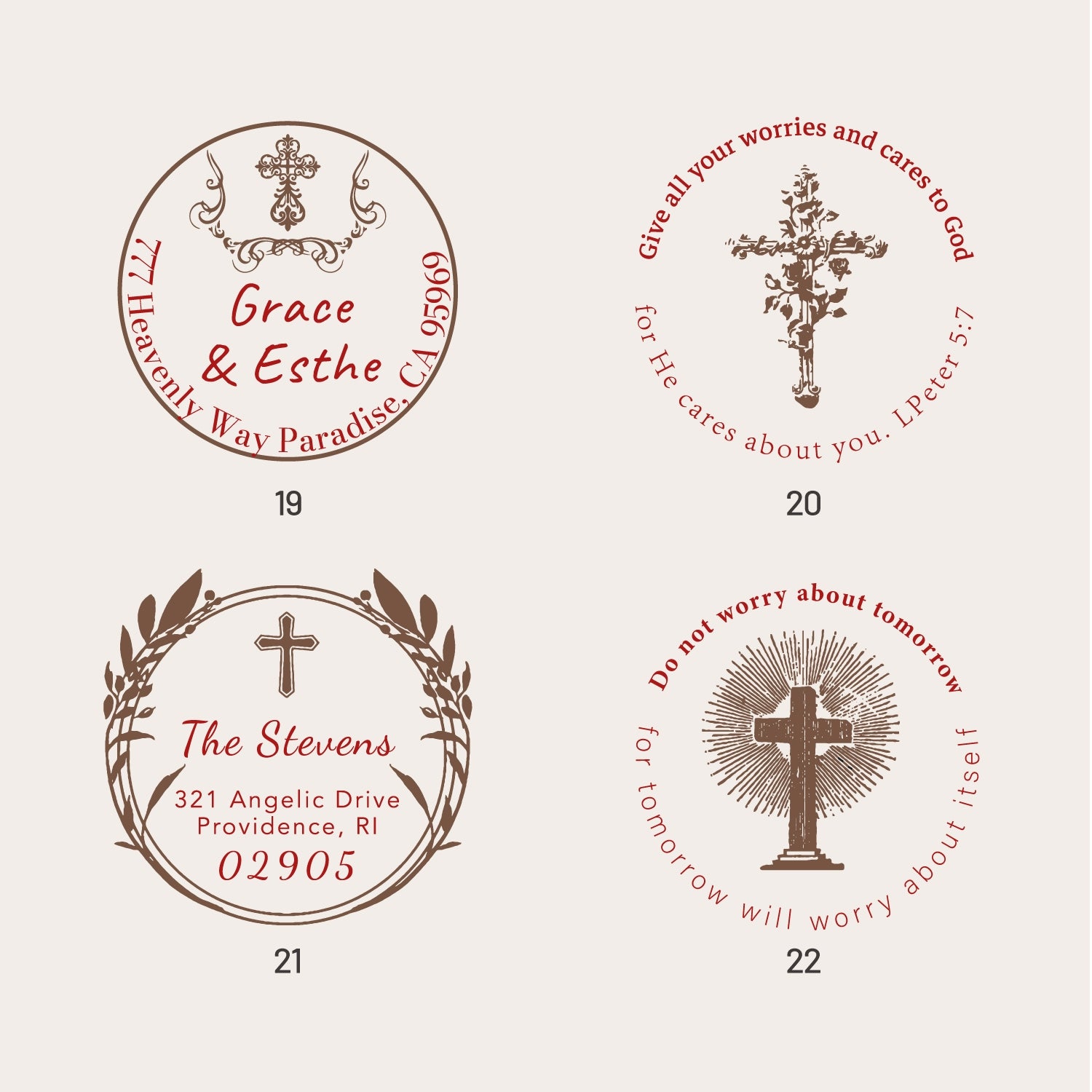 Sello de Caucho Personalizado de Dirección del Remitente Cruz Religiosa (22 Diseños) SKU3