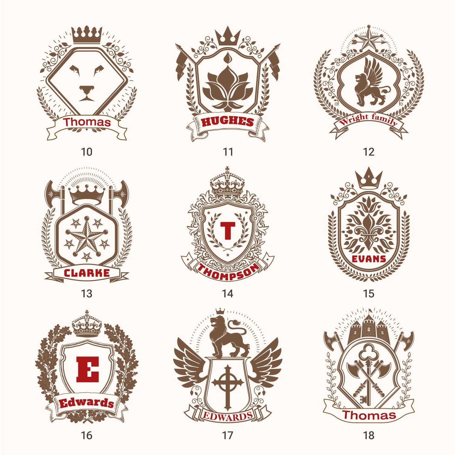 Sello de Caucho Personalizado del Escudo Familiar (18 Diseños) 2