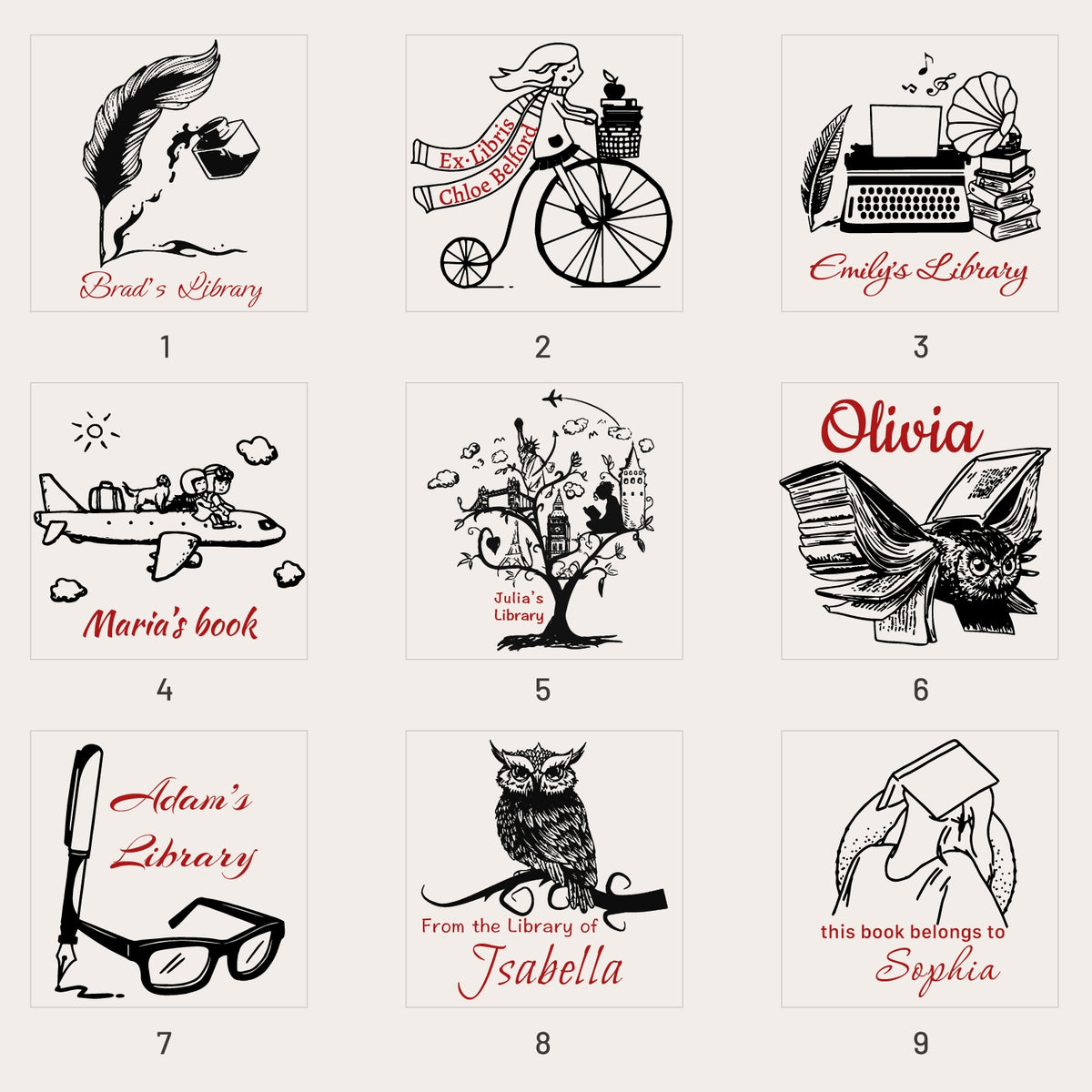 Custom Library Rubber Stamp (20 Designs) LB-sku1