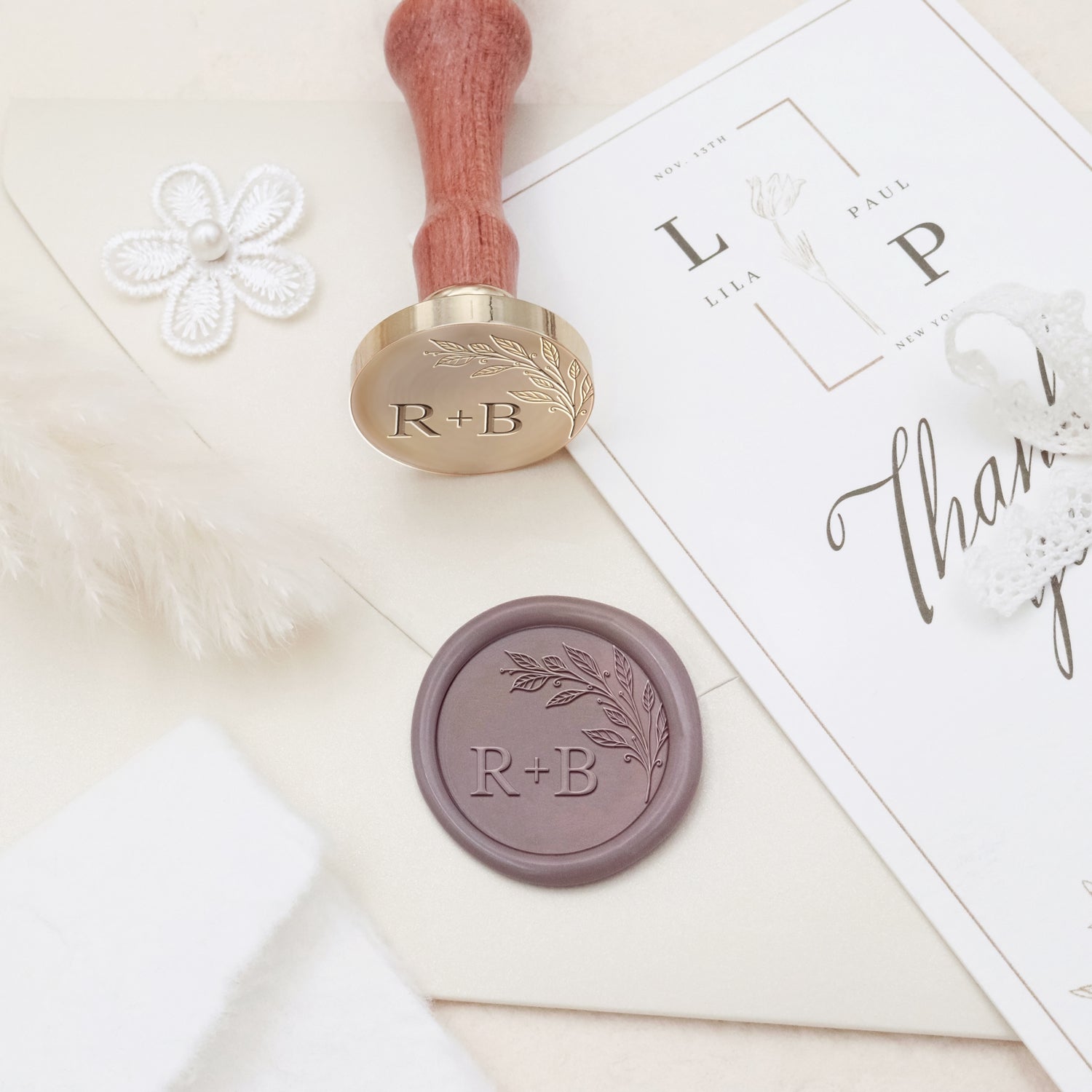 Sello de Caucho de Lacre de Monograma de Boda Botánico Sin Bordes Personalizado - Estilo 5 3