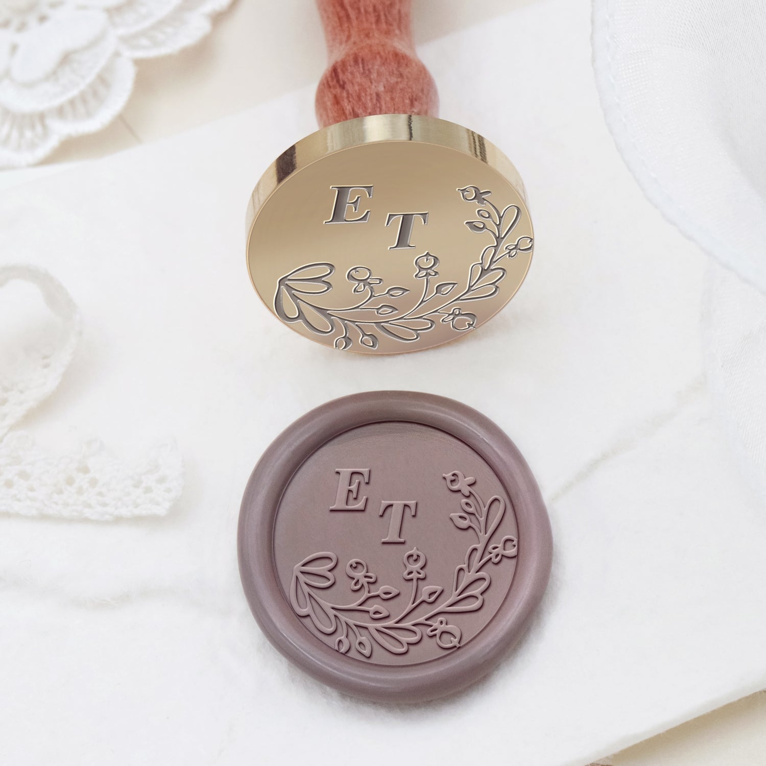 Sello de Caucho de Lacre Personalizado sin Bordes Botánico de Boda con Monograma - Estilo 11 2