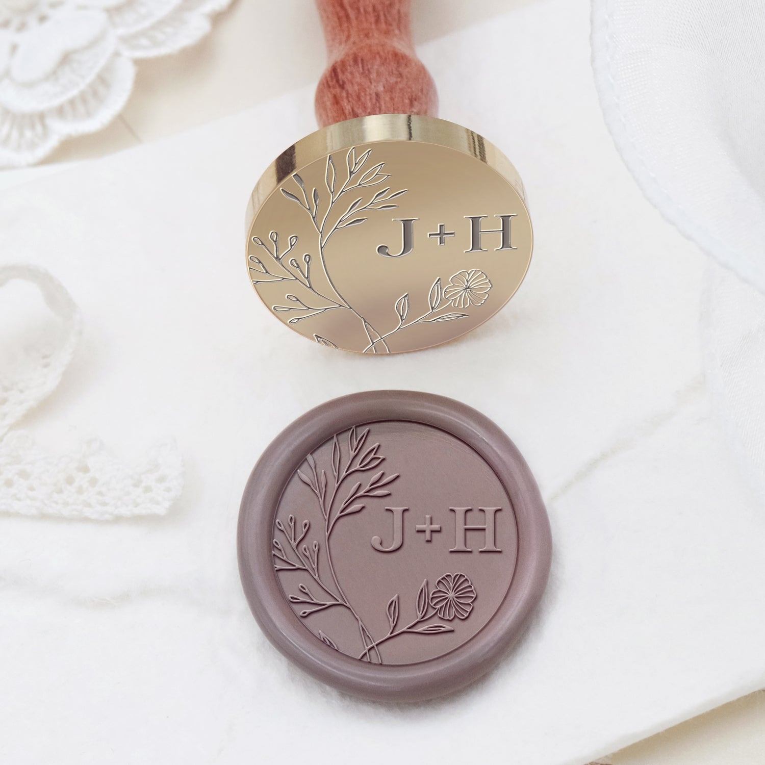 Custom Borderless Botanical Wedding Monogram Wax Seal Stamp - Style 15 2