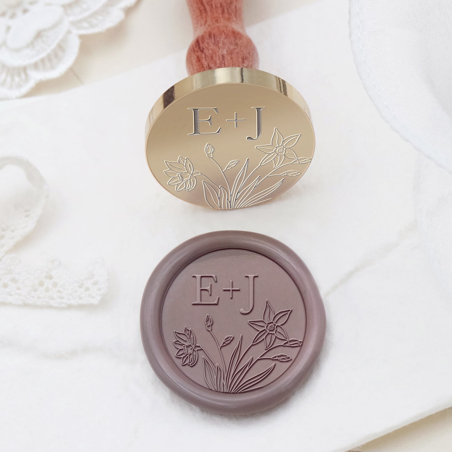 Sello de Caucho de Lacre con Monograma de Boda Botánico Sin Bordes Personalizado - Estilo 20 2