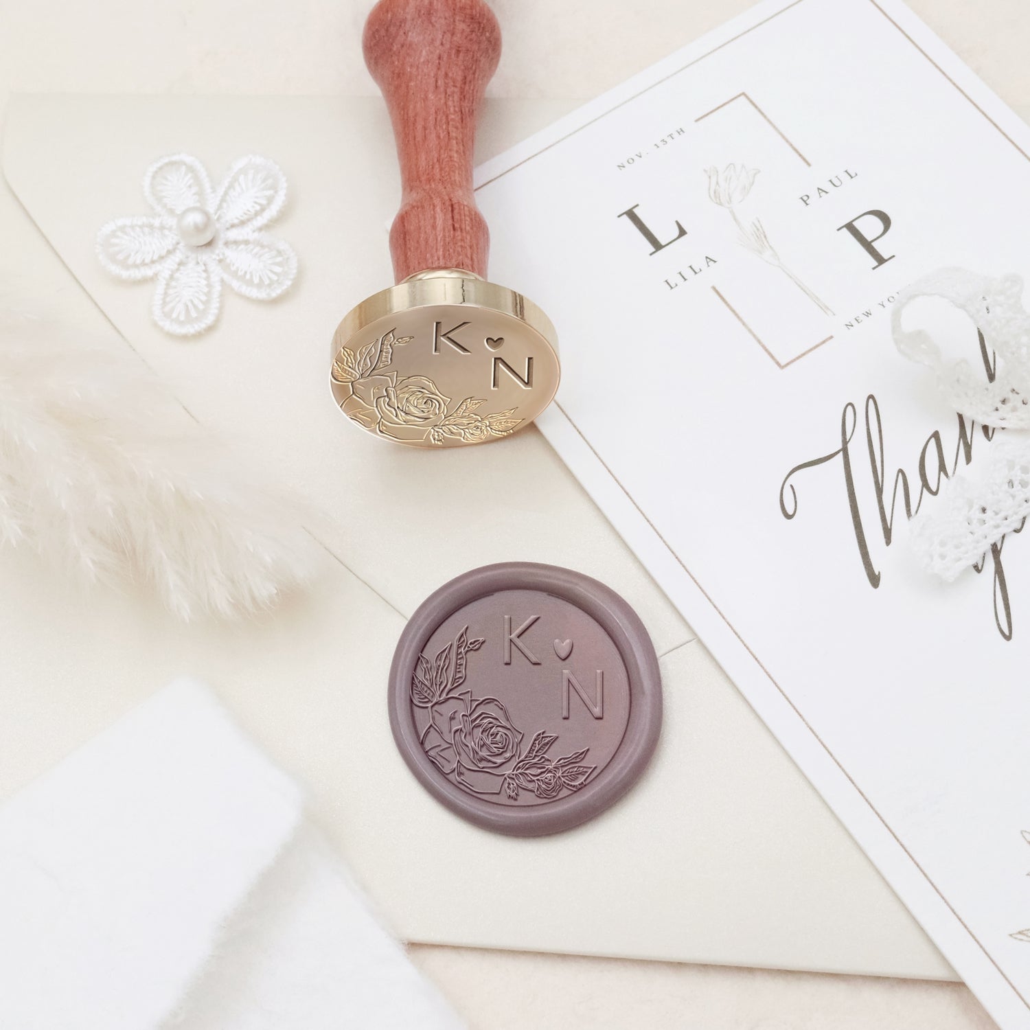 Sello de Caucho de Lacre con Monograma de Boda Botánico Sin Bordes Personalizado - Estilo 21 3