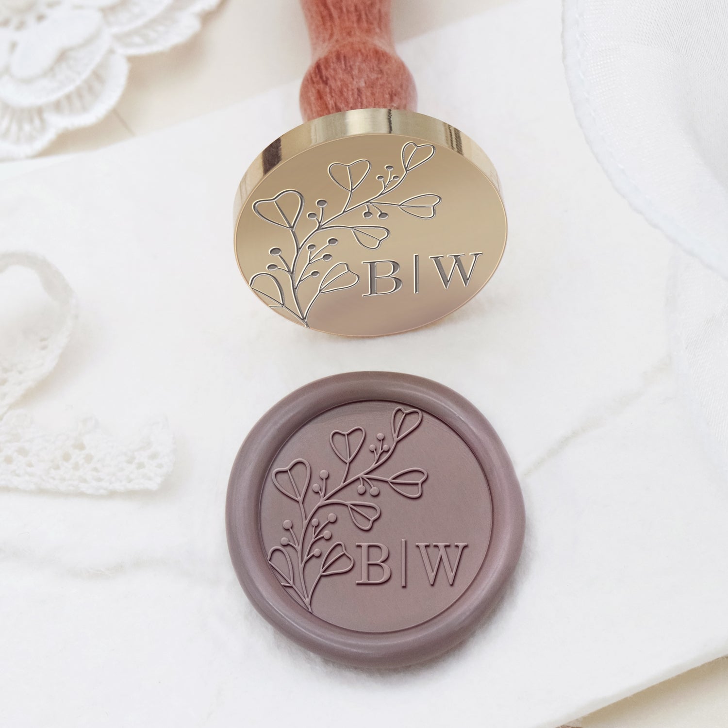 Sello de Caucho de Lacre con Monograma de Boda Botánico Sin Bordes Personalizado - Estilo 24 2