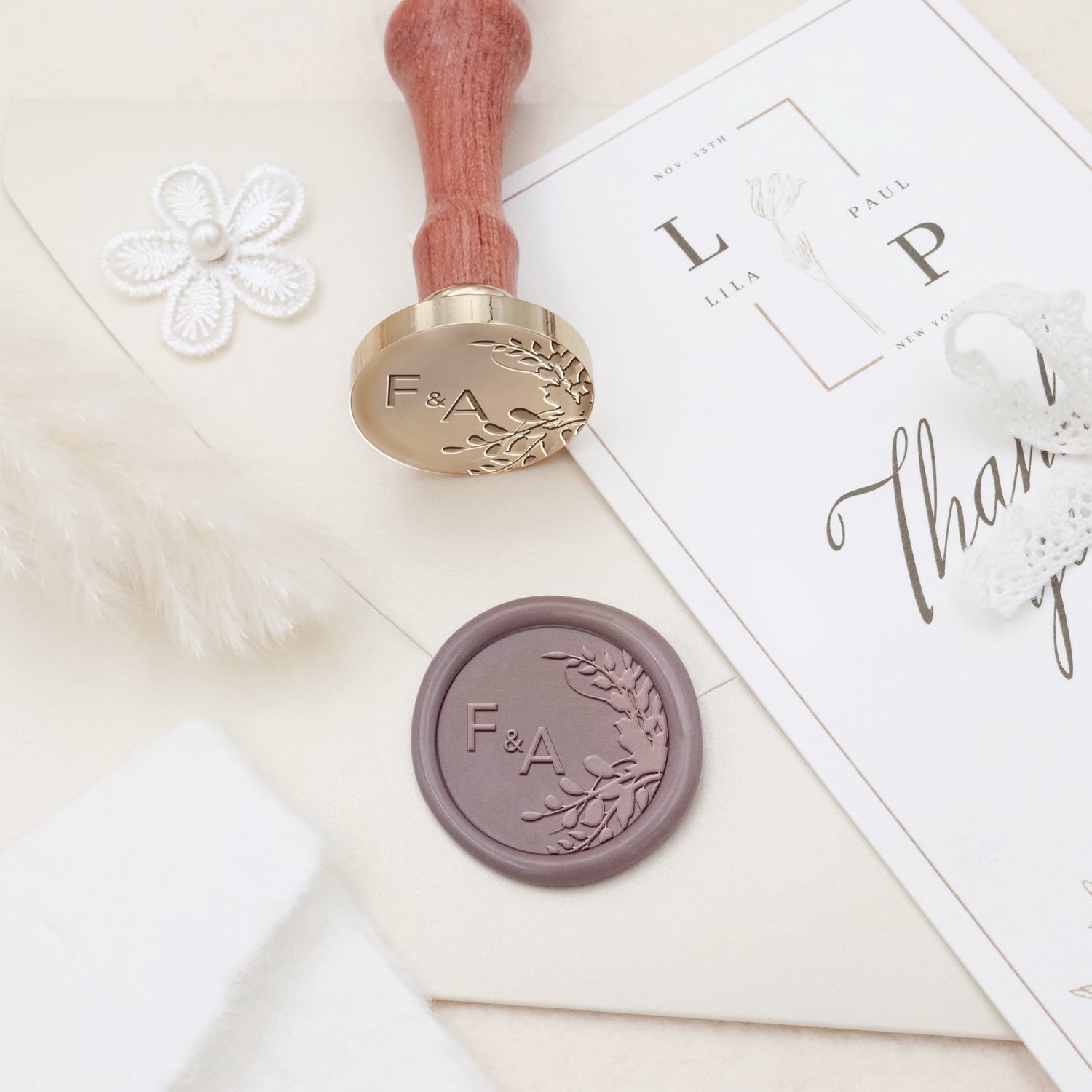 Sello de Caucho de Lacre con Monograma de Boda Botánico Sin Bordes Personalizado - Estilo 25 3