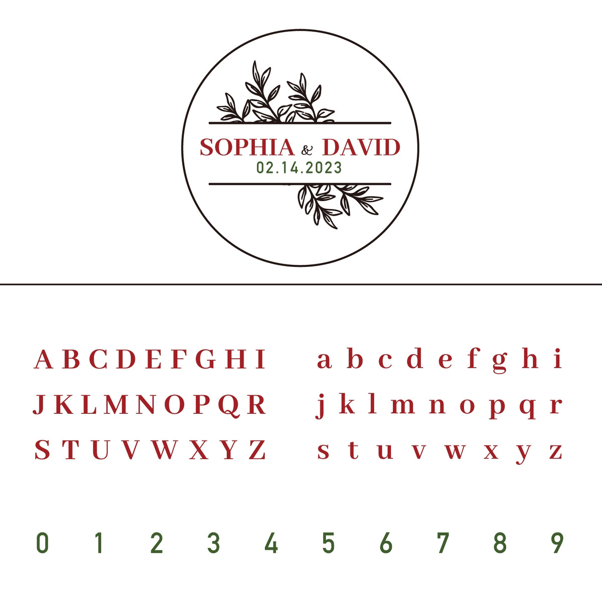 Sello de Lacre Personalizado de Hojas de Boda con Nombre y Fecha 1