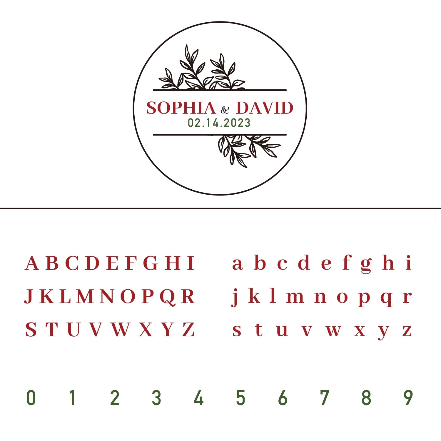 Sello de Lacre Personalizado de Hojas de Boda con Nombre y Fecha 1