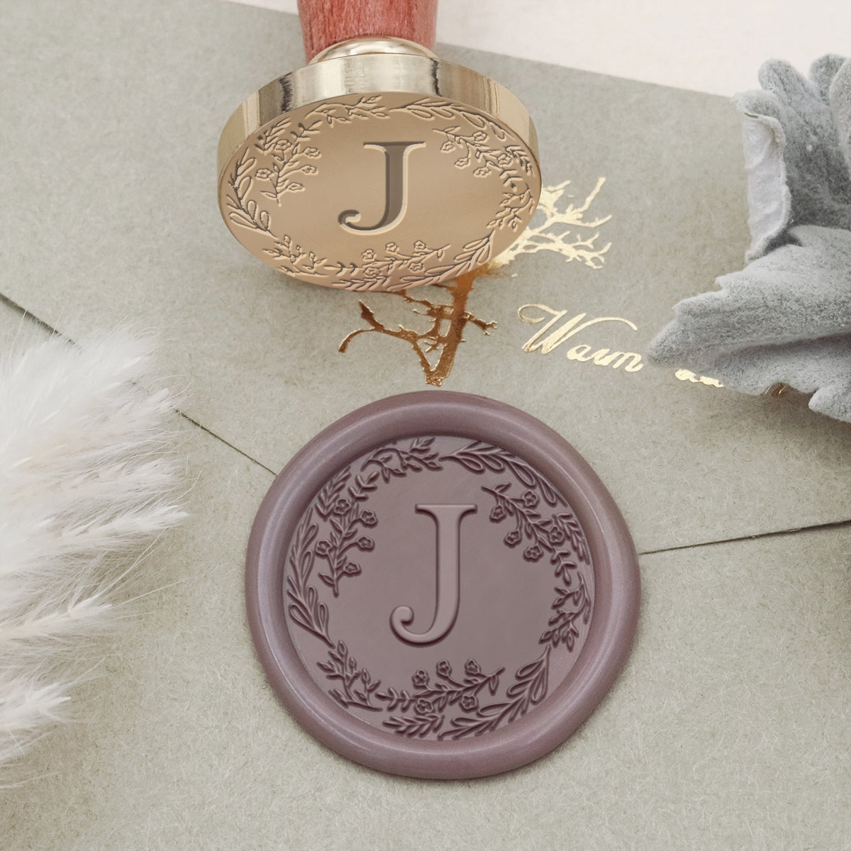 Custom Botanical Border Single Initial Wax Seal Stamp - Style 27 2