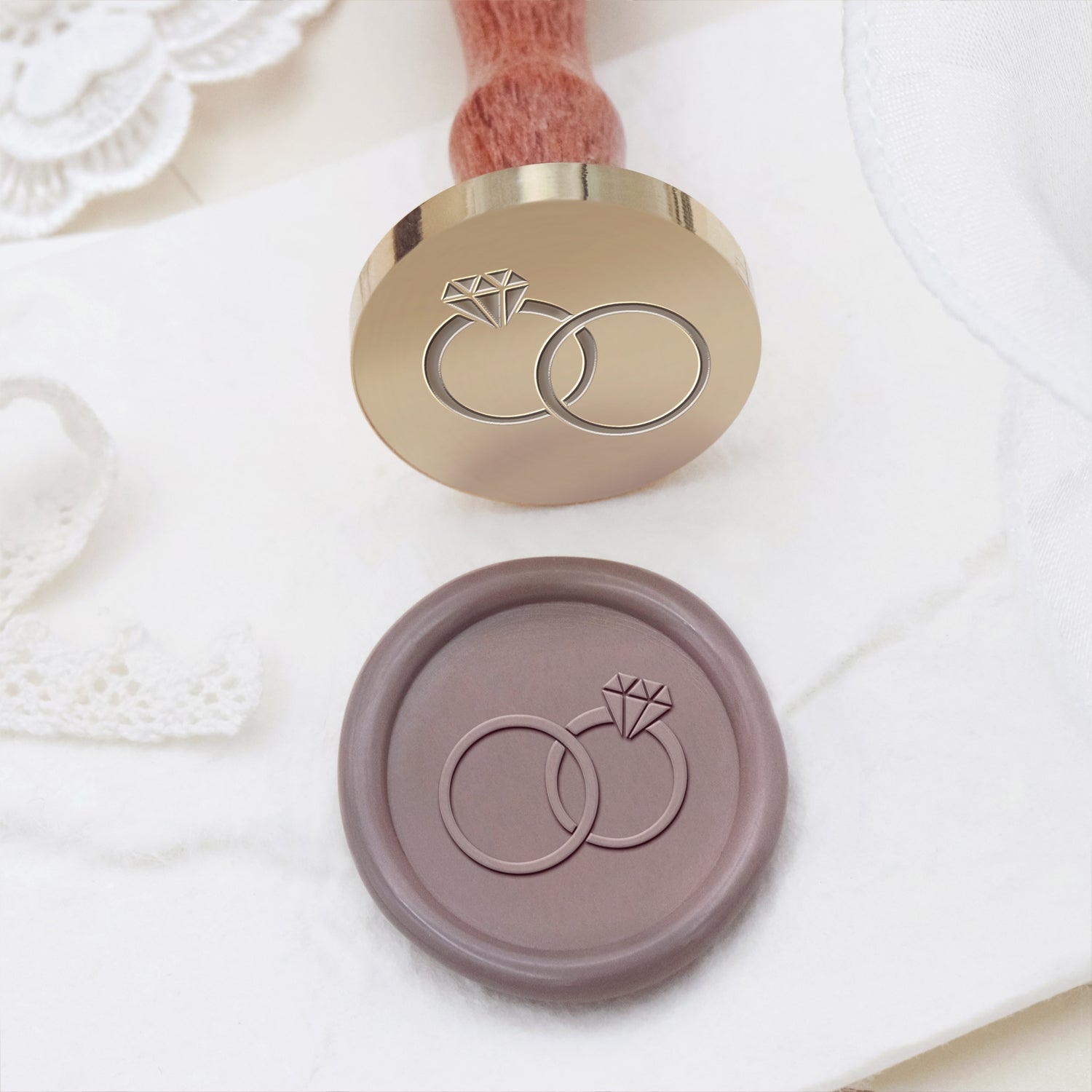Sello de Caucho de Lacre con Anillo de Diamante para Celebración de Boda 1