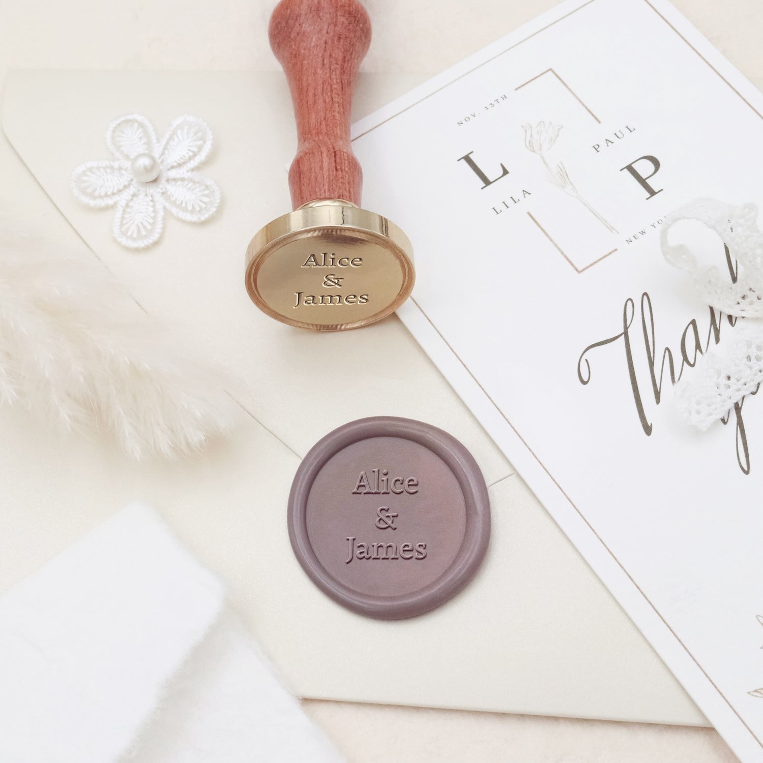 Sello de Lacre Personalizado Minimalista de Nombre para Boda - Estilo 9 3