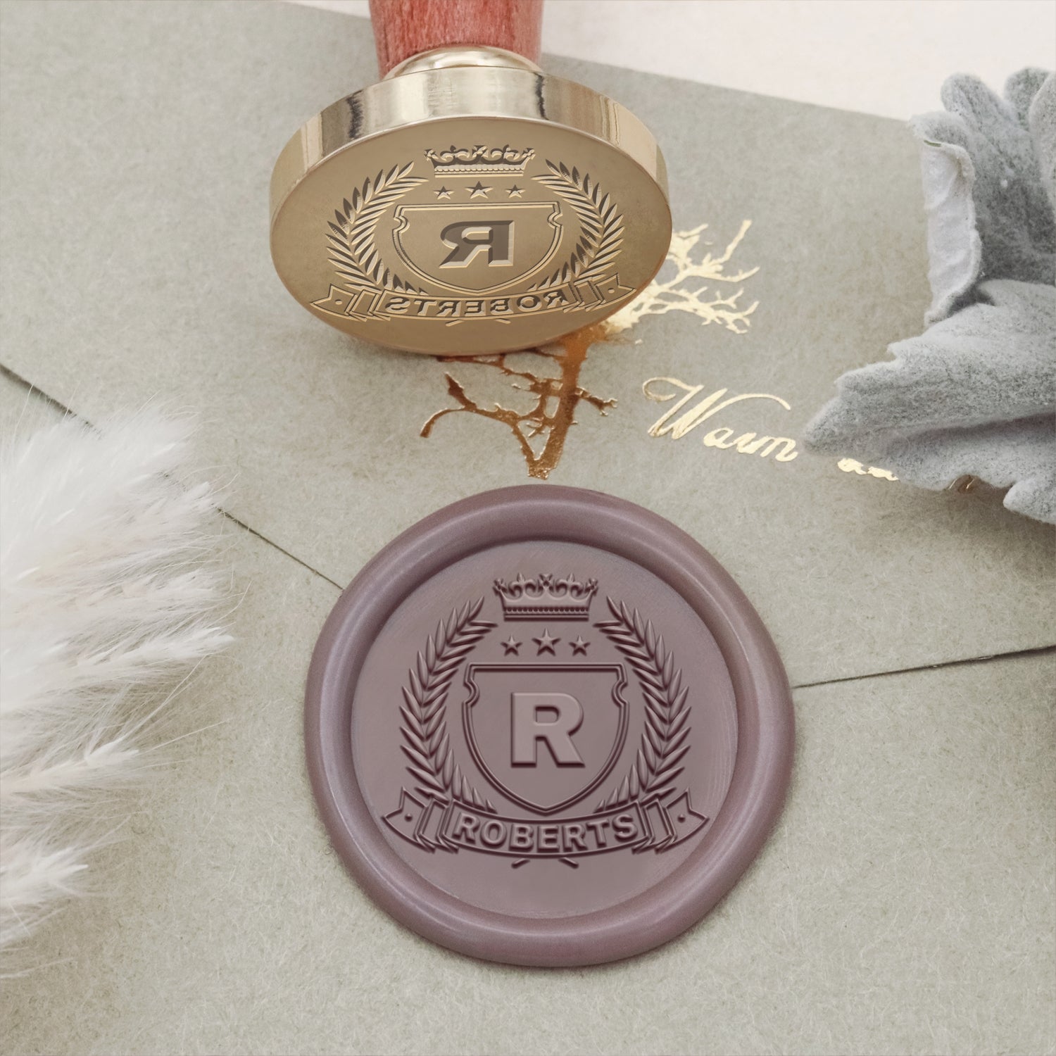 Sello de caucho de lacre con escudo familiar personalizado 1-2