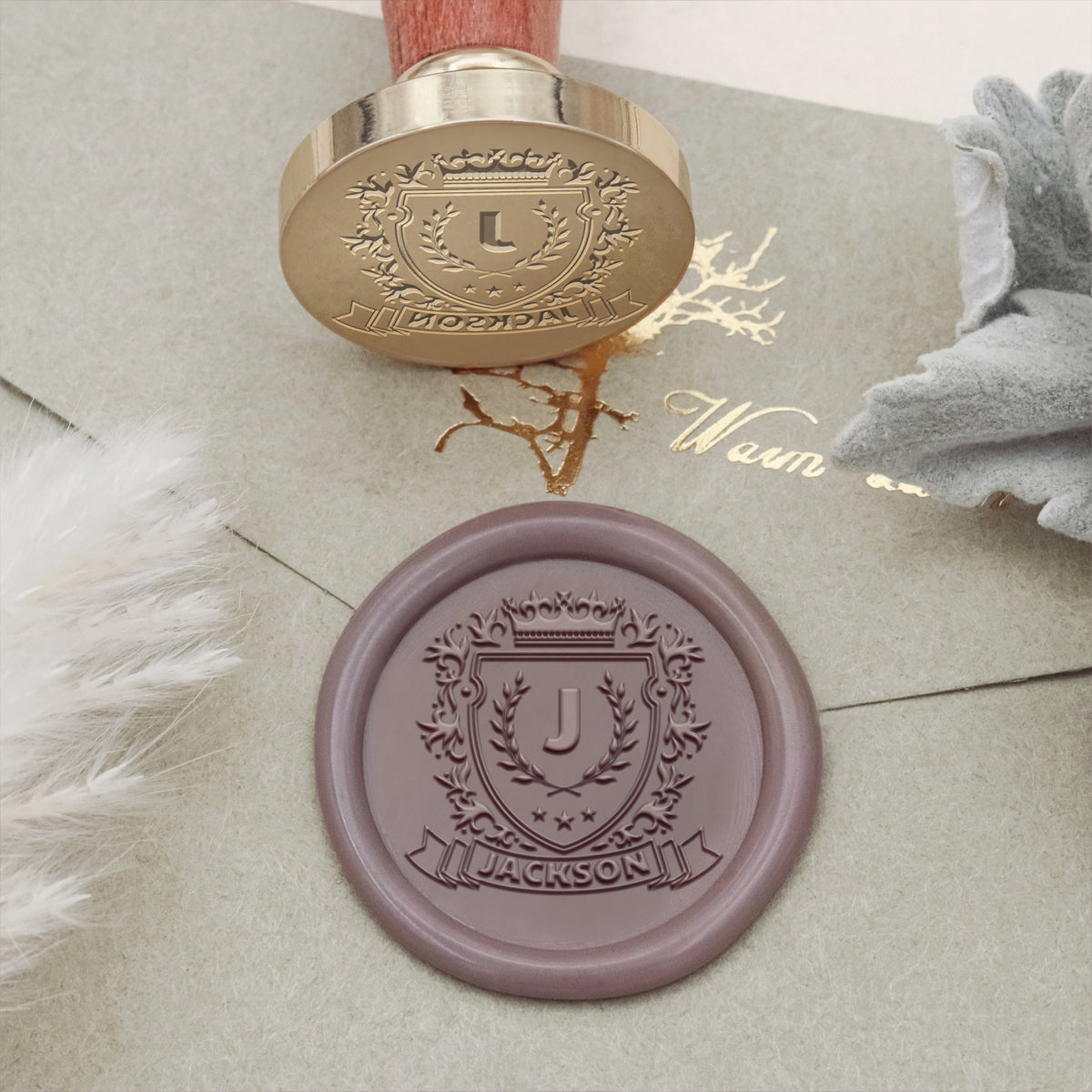 Sello de Caucho de Lacre Personalizado del Escudo Familiar Jackson 1
