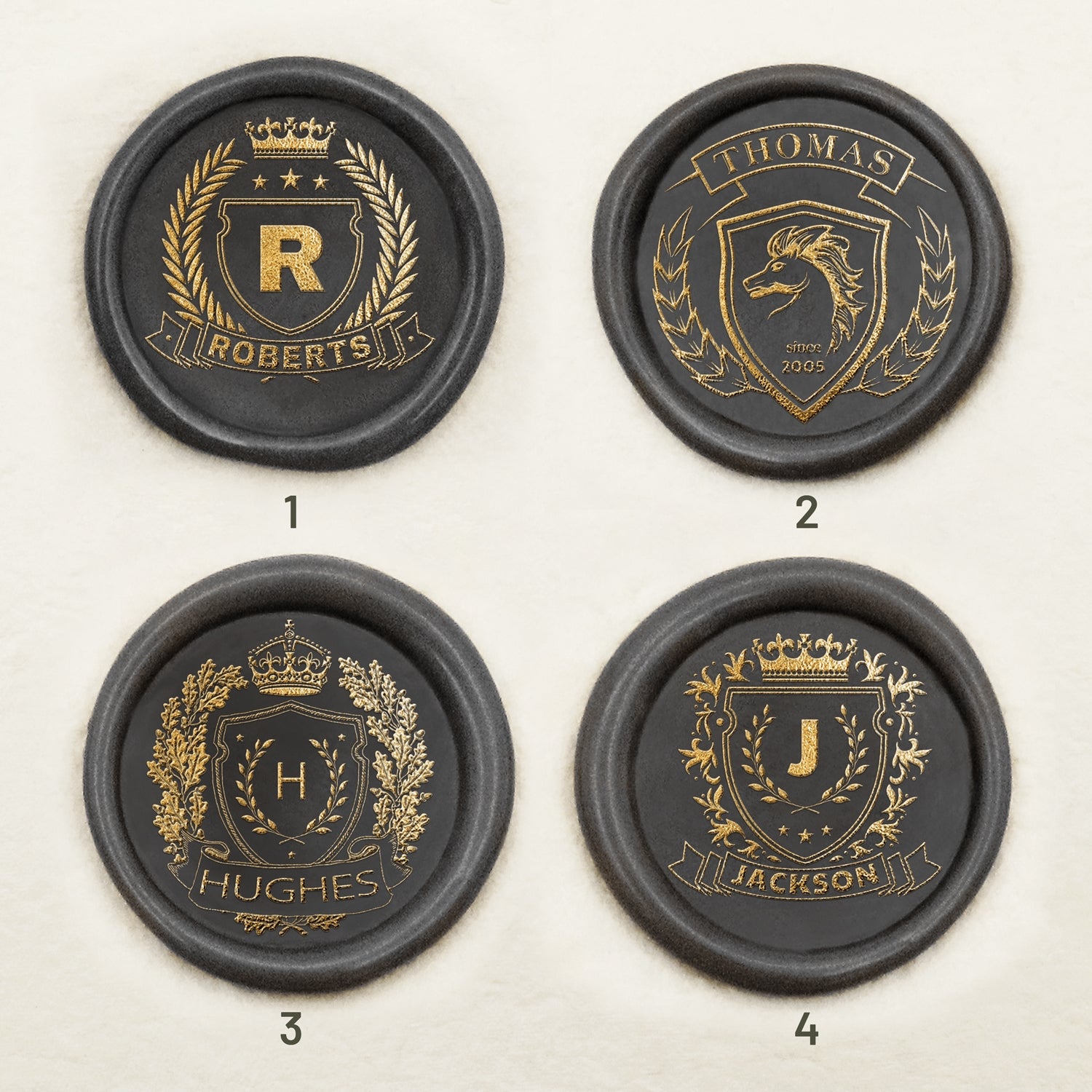 Sello de Caucho de Lacre Personalizado con Escudo Familiar (18 Diseños) sku-1