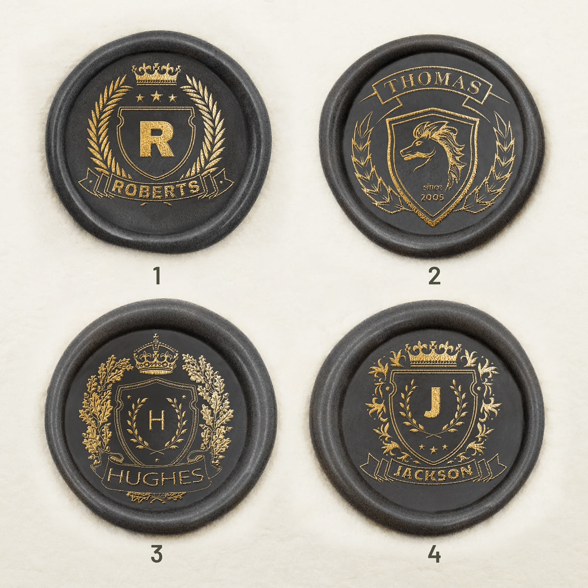 Sello de Caucho de Lacre Personalizado con Escudo Familiar (18 Diseños) sku-1