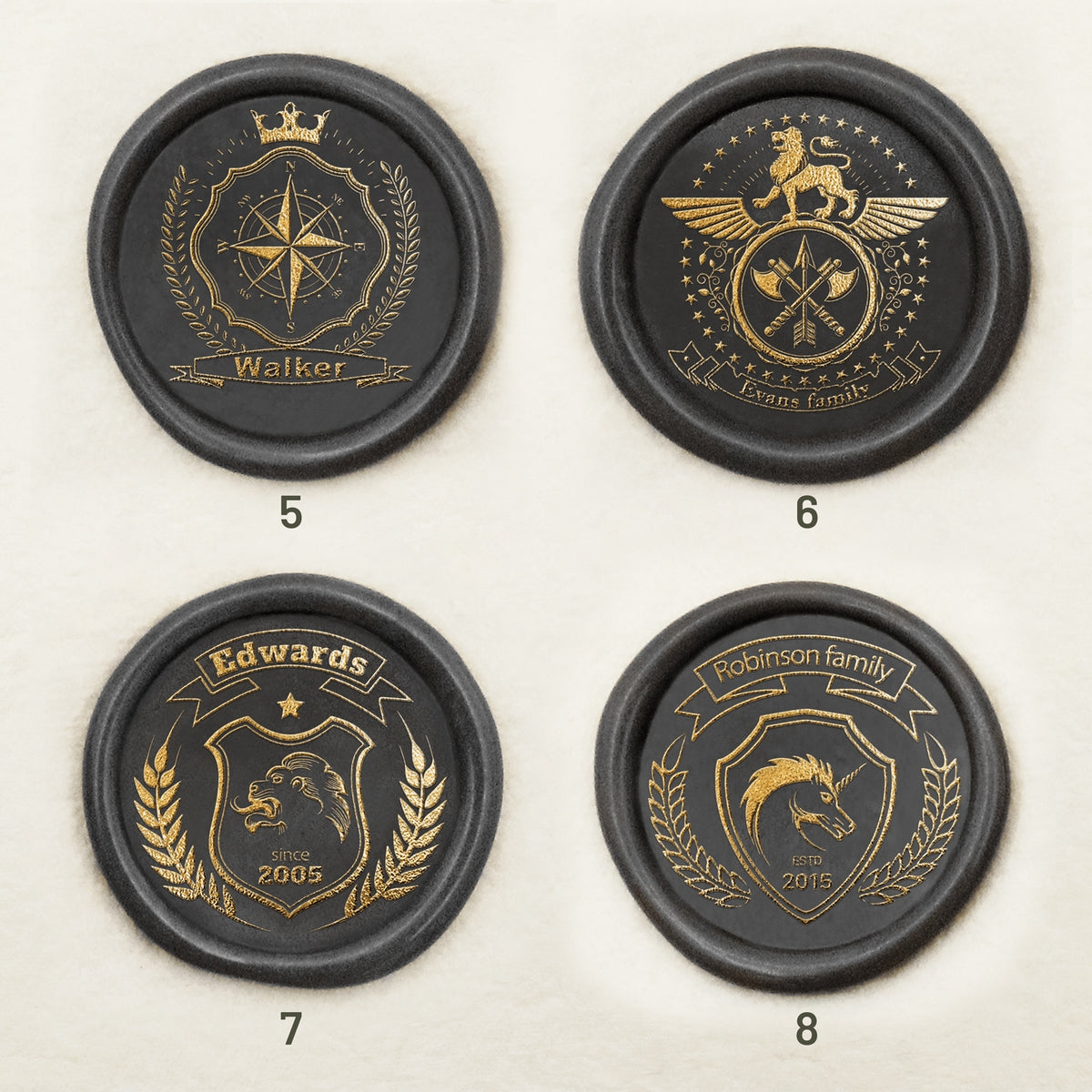 Sello de Caucho de Lacre de Escudo Familiar Personalizado (18 Diseños) sku-2
