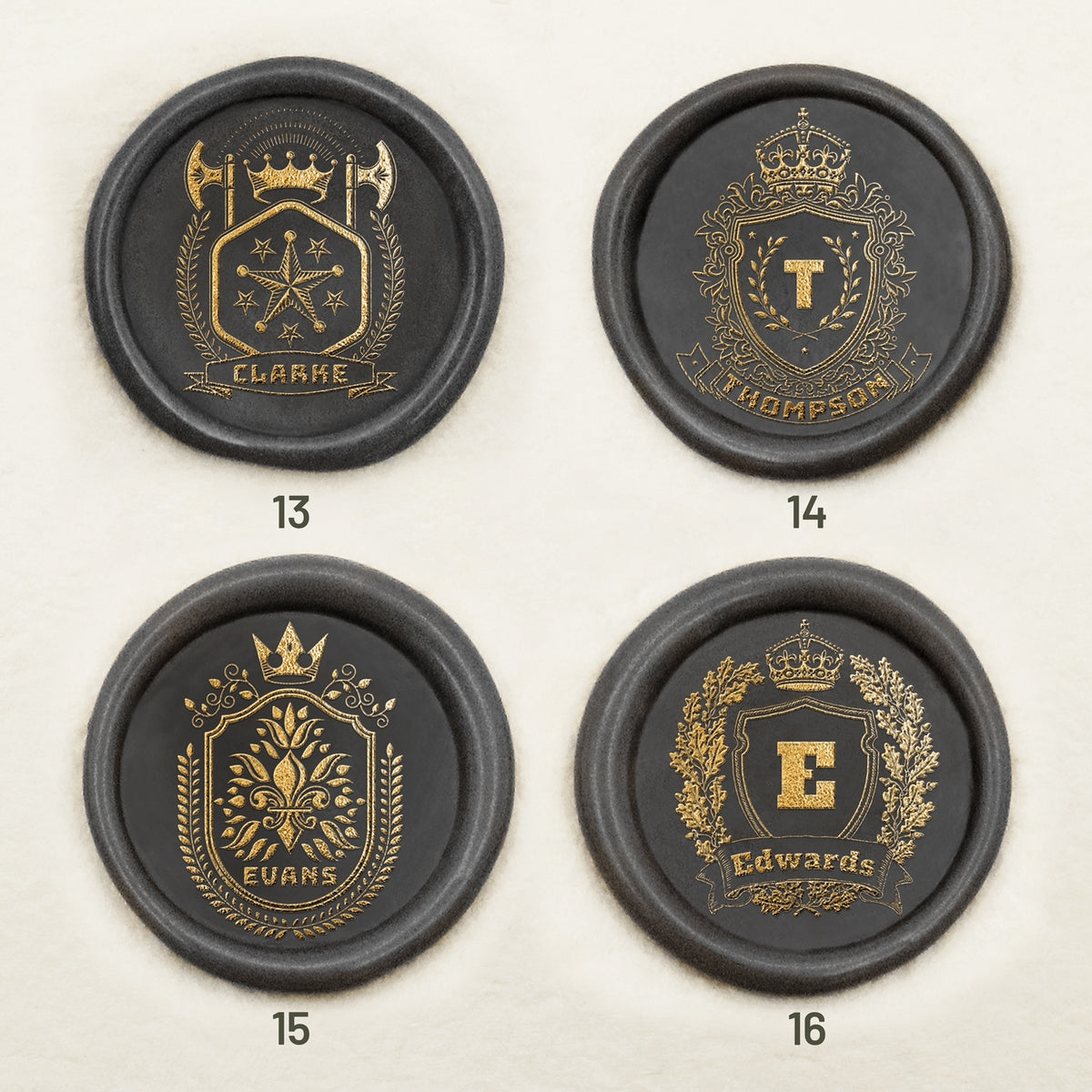 Sello de Caucho de Lacre de Escudo Familiar Personalizado (18 Diseños) sku-4