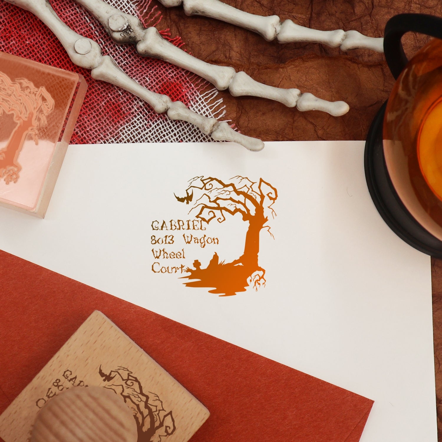 Sello de Caucho de Dirección de Árbol Espeluznante de Halloween Personalizado2