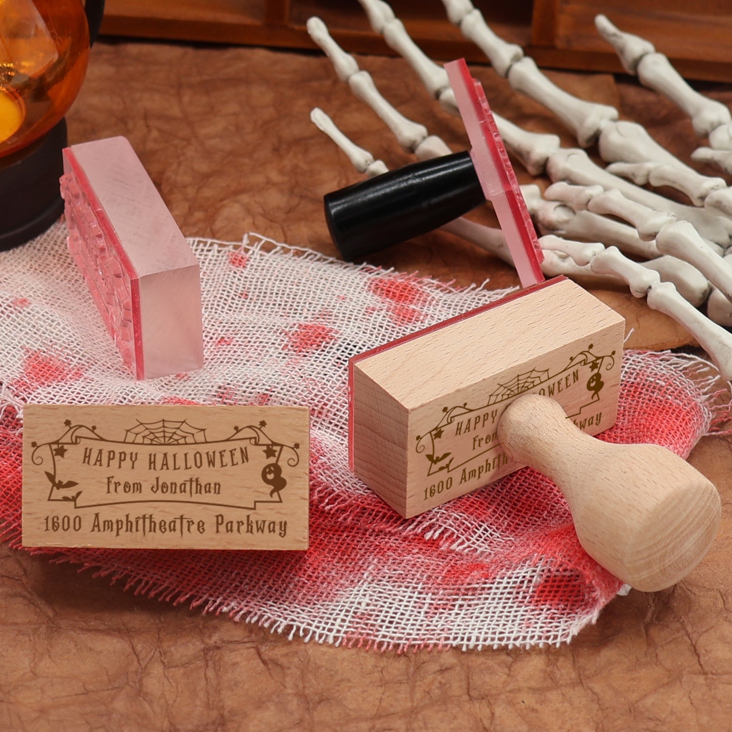 Sello de Caucho de Devolución de Dirección de Halloween Rectangular Personalizado (27 Diseños)3