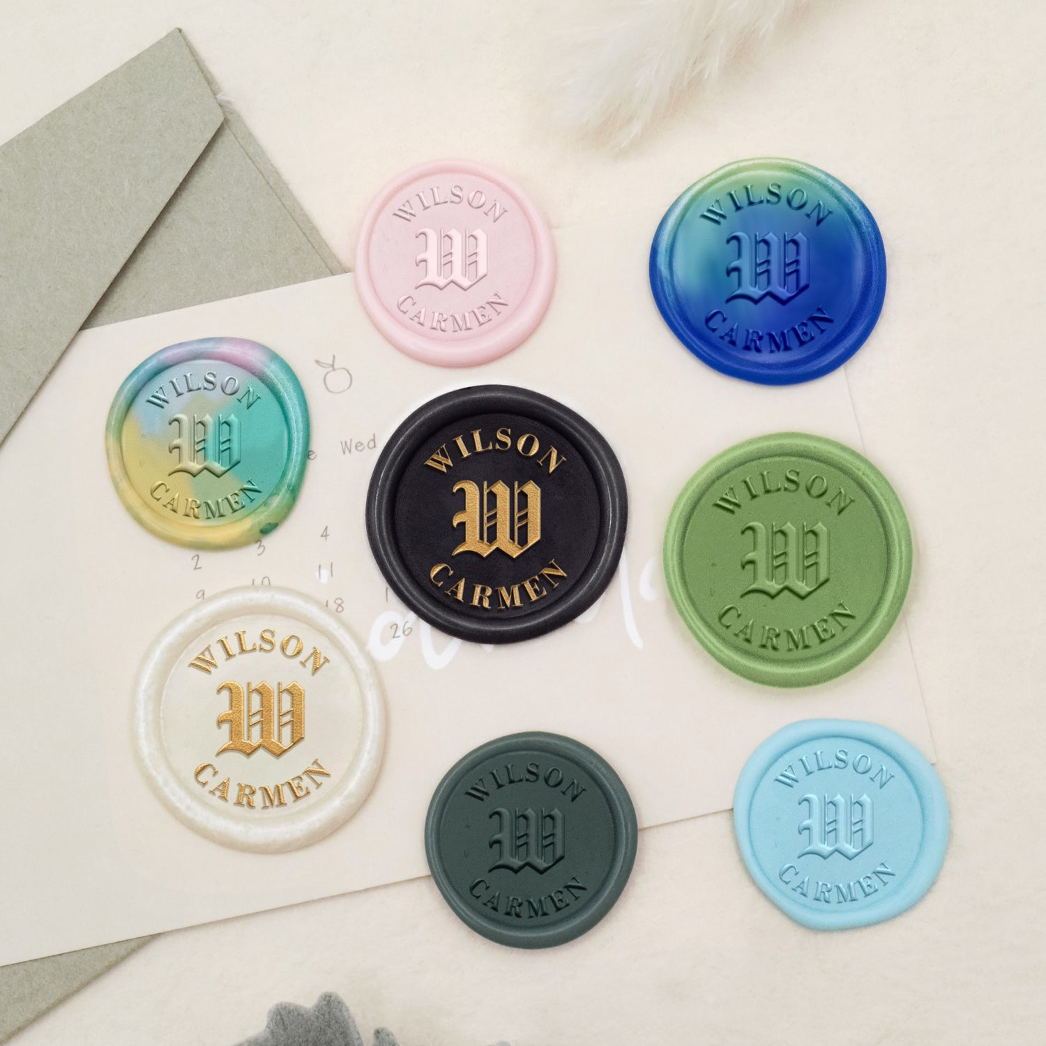 Sello de Caucho de Lacre con Inicial Gótica Personalizada con Nombre 3