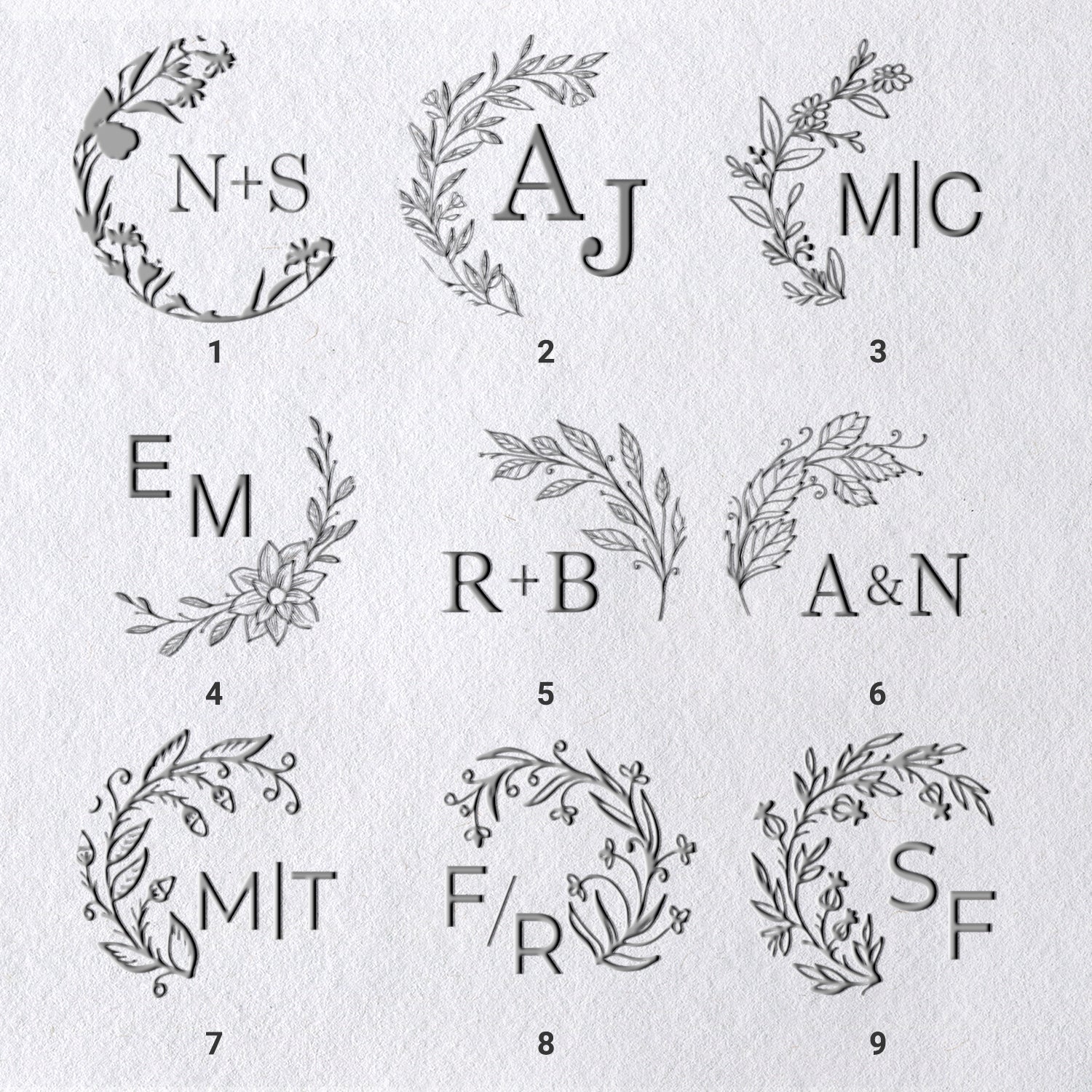 Custom Botanical Initials Wedding Monogram Embosser (27 Designs) Custom Botanical Initials Wedding Monogram Embosser (27 Designs)11