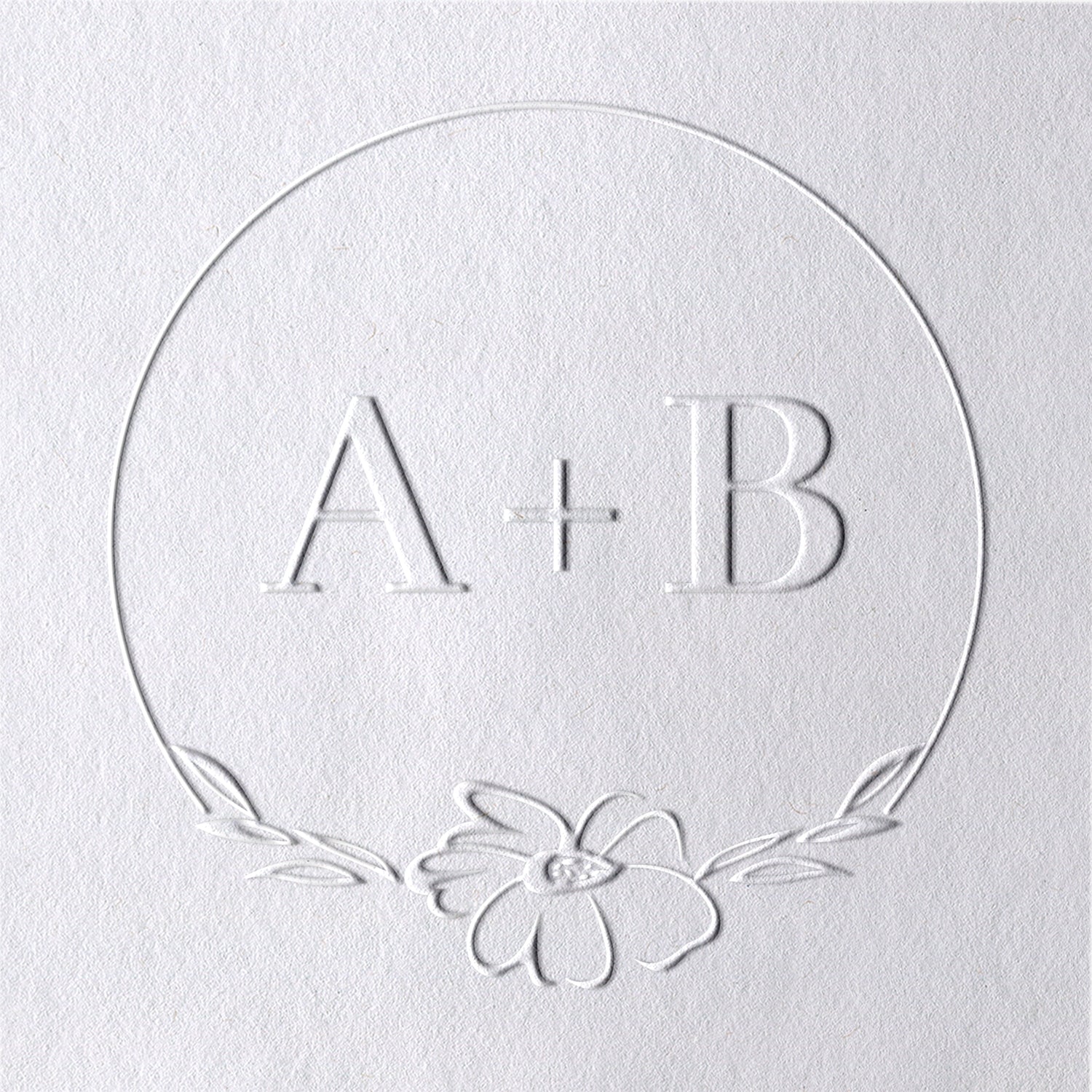Sello en Seco Personalizado de Iniciales con Monograma de Flores para Boda 101
