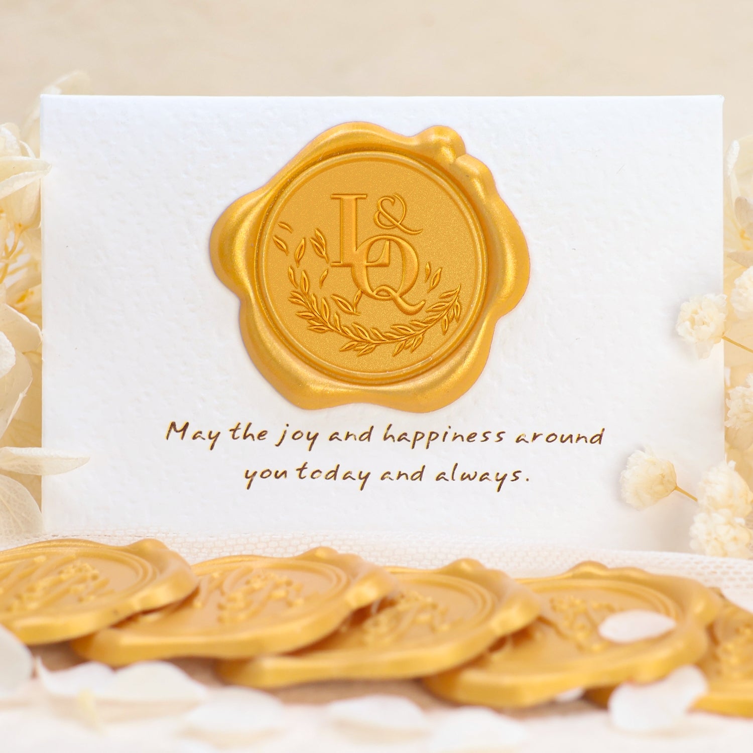 Pegatinas de Sello de Lacre con Monograma Personalizado de Rama de Olivo Caída para Boda 1-12
