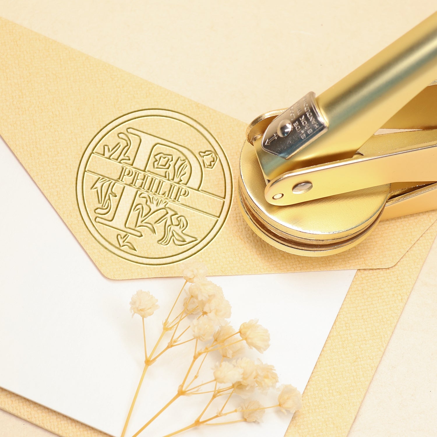 Sello en Seco de Nombre Floral Personalizado de 26 Letras - P P11
