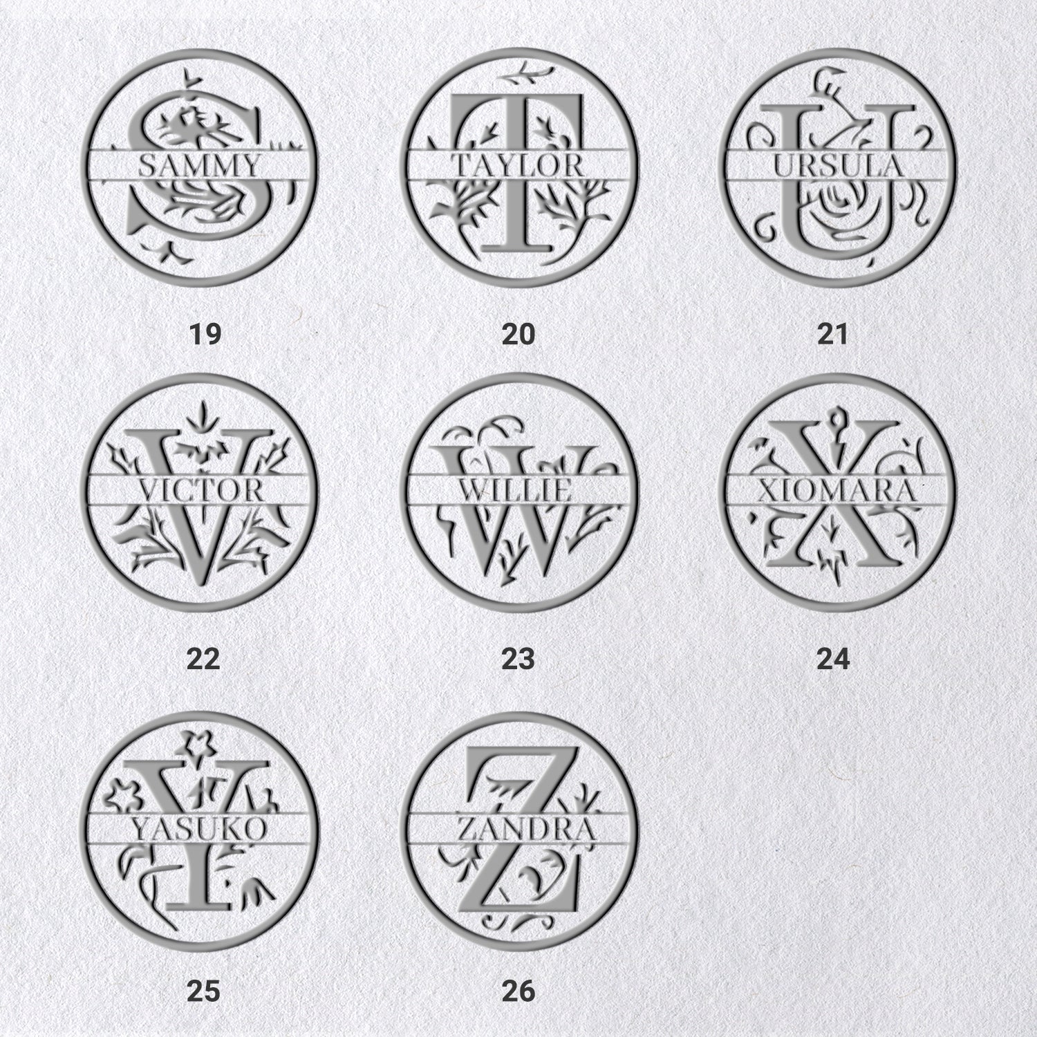 26 Letras Sello en Seco de Nombre Floral Personalizado sku_3_31