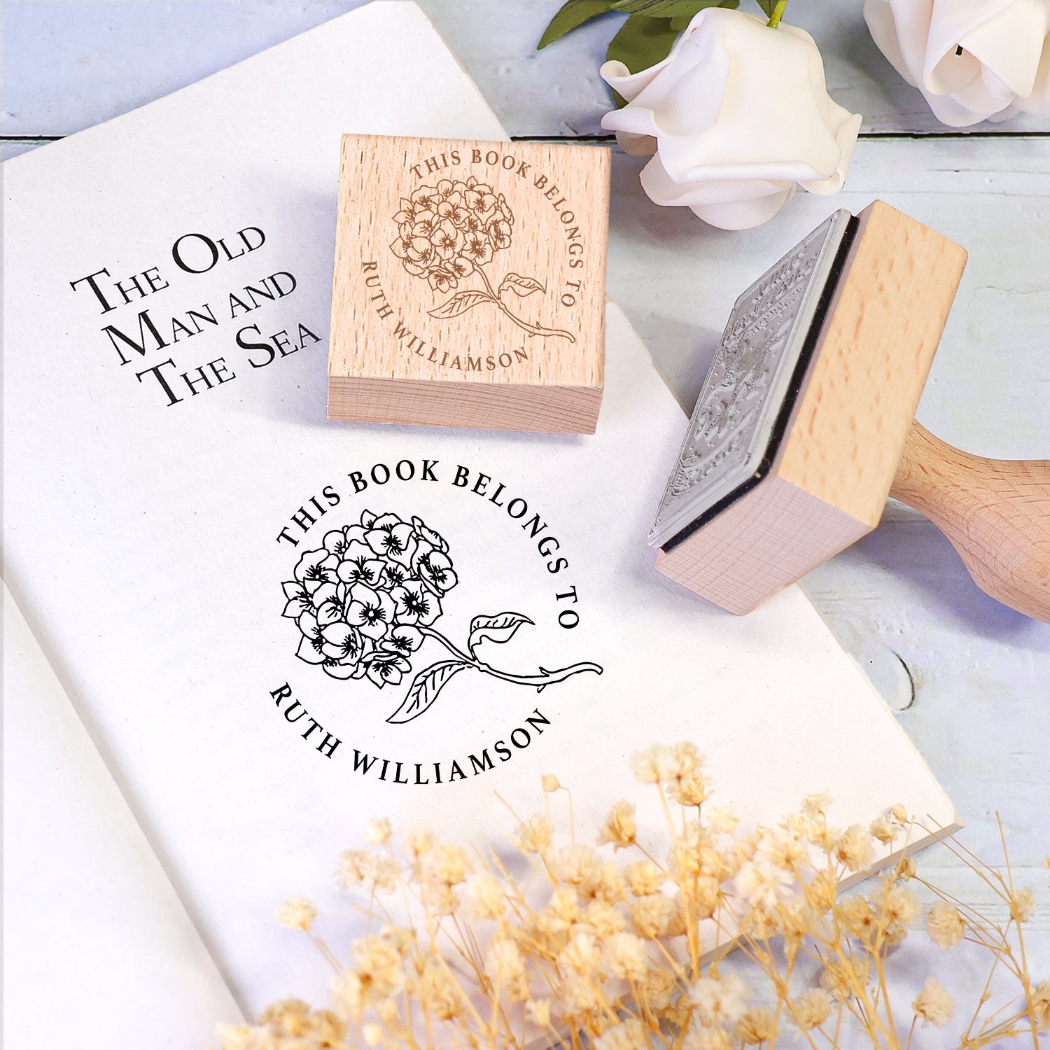 Sello de Caucho de Madera Personalizado Ex Libris de Libro con Doble Golondrina Voladora 2