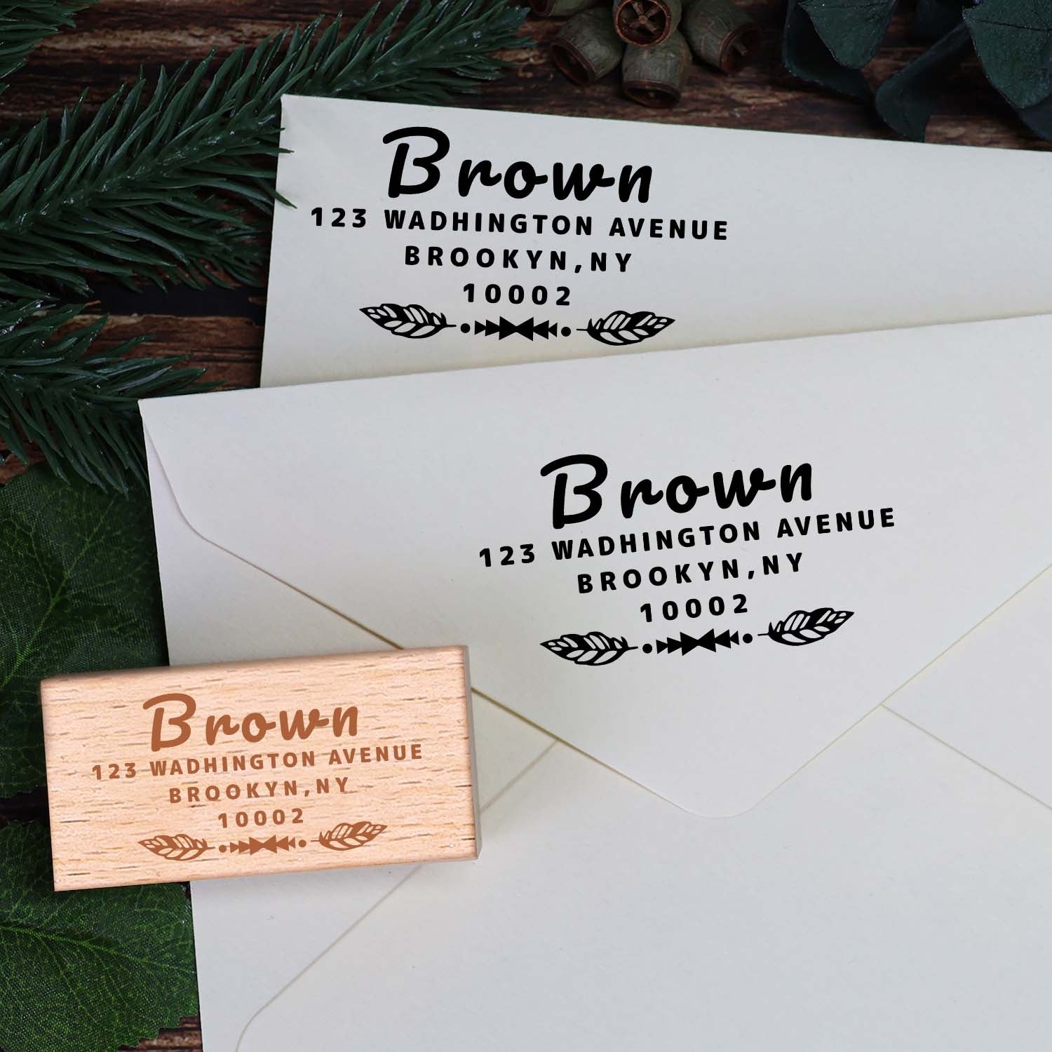 Sello de Caucho de Madera Personalizado para Dirección1